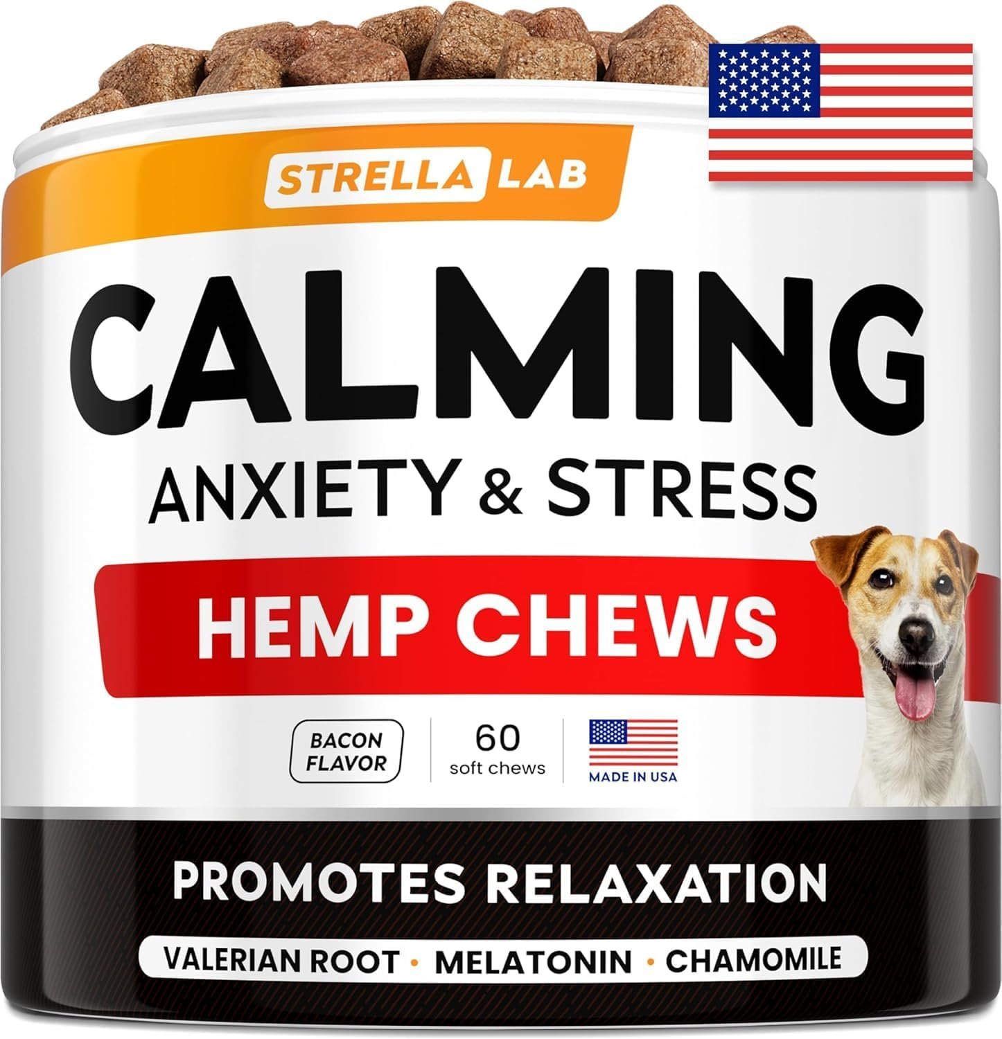 Advanced Calming Chews for Dogs – Hemp Chews and Melatonin – Anxiety Relief – Sleep Aid – Relaxing Treats – Stress Relief During Fireworks, Storms, Thunder, Barking – Made in USA – BBQ – 60ct