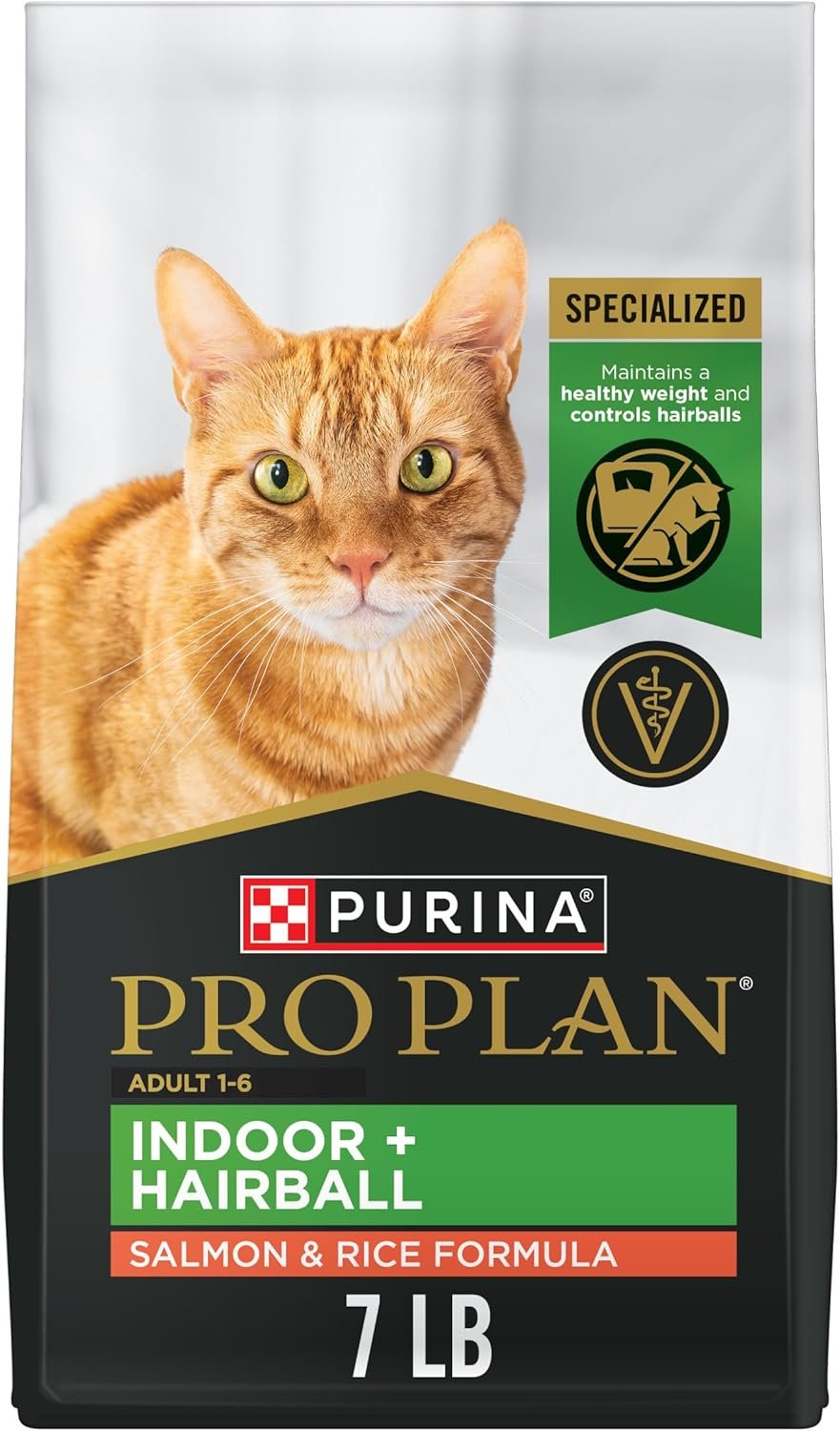 Purina Pro Plan Hairball Management, Indoor Cat Food, Salmon and Rice Formula – 7 lb. Bag