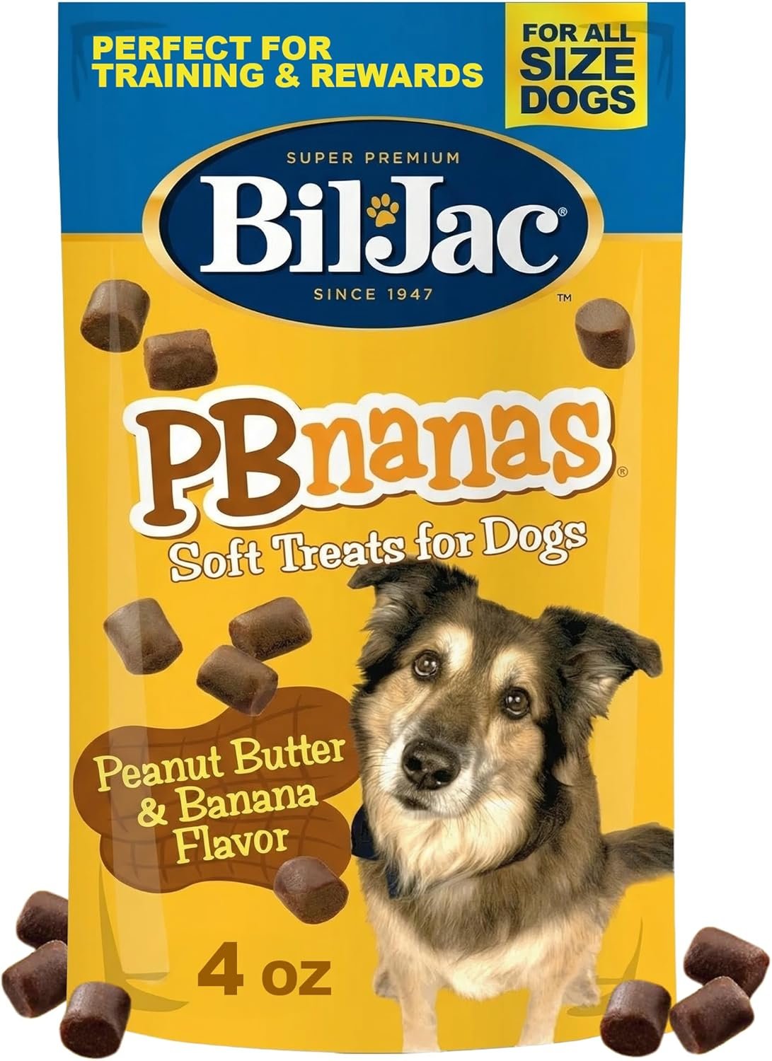 Bil-Jac PB-Nanas | The Soft Treat Dogs Can’t Stop Begging for | Real Chicken First Ingredient, Peanut Butter & Banana Flavor, Low-Cal Training Rewards for All Breed Sizes | 4 oz