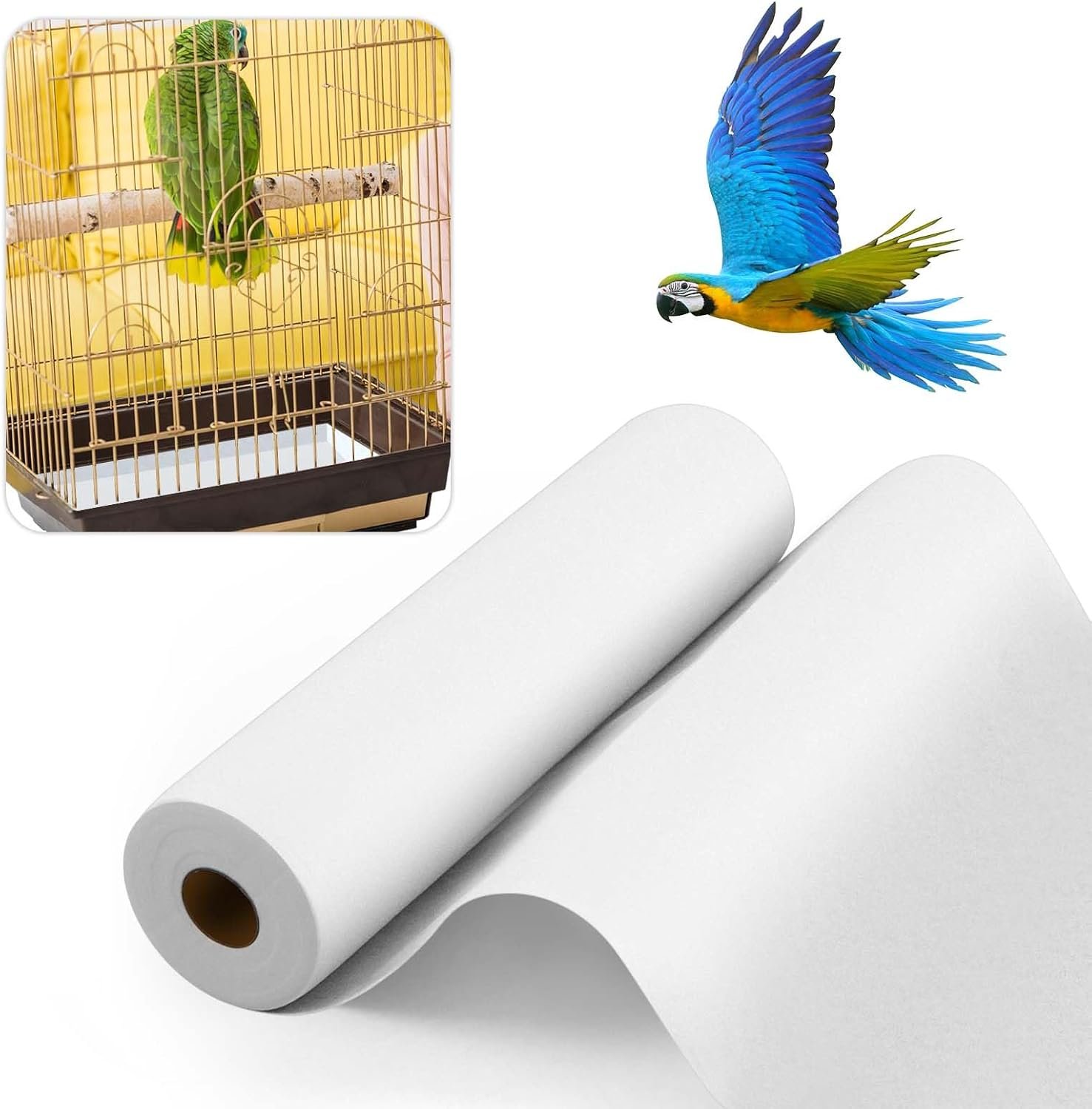 Drydiet 100 ft x 11 Inch Bird Cage Liner Disposable Cages Cushion Pad Mat Precut Absorbent Bird Cage Paper Large Parakeet Cage Liners Accessories for Pet Animal Bird Parrot (White)