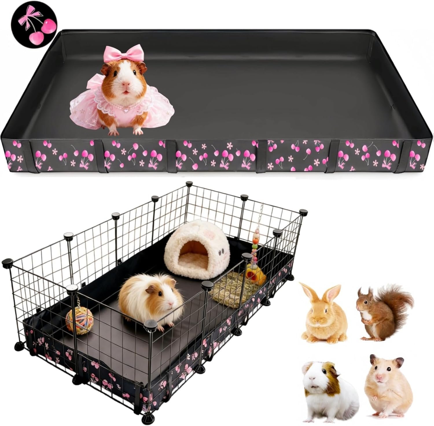 DZWLKJ Guinea Pig Cage Liner,Washable Tarp Bottom Base,Cherry Graphic ,24″x48″, Reusable for Rabbit, Chinchilla, Hedgehog, Ferret & Other Small Animals.