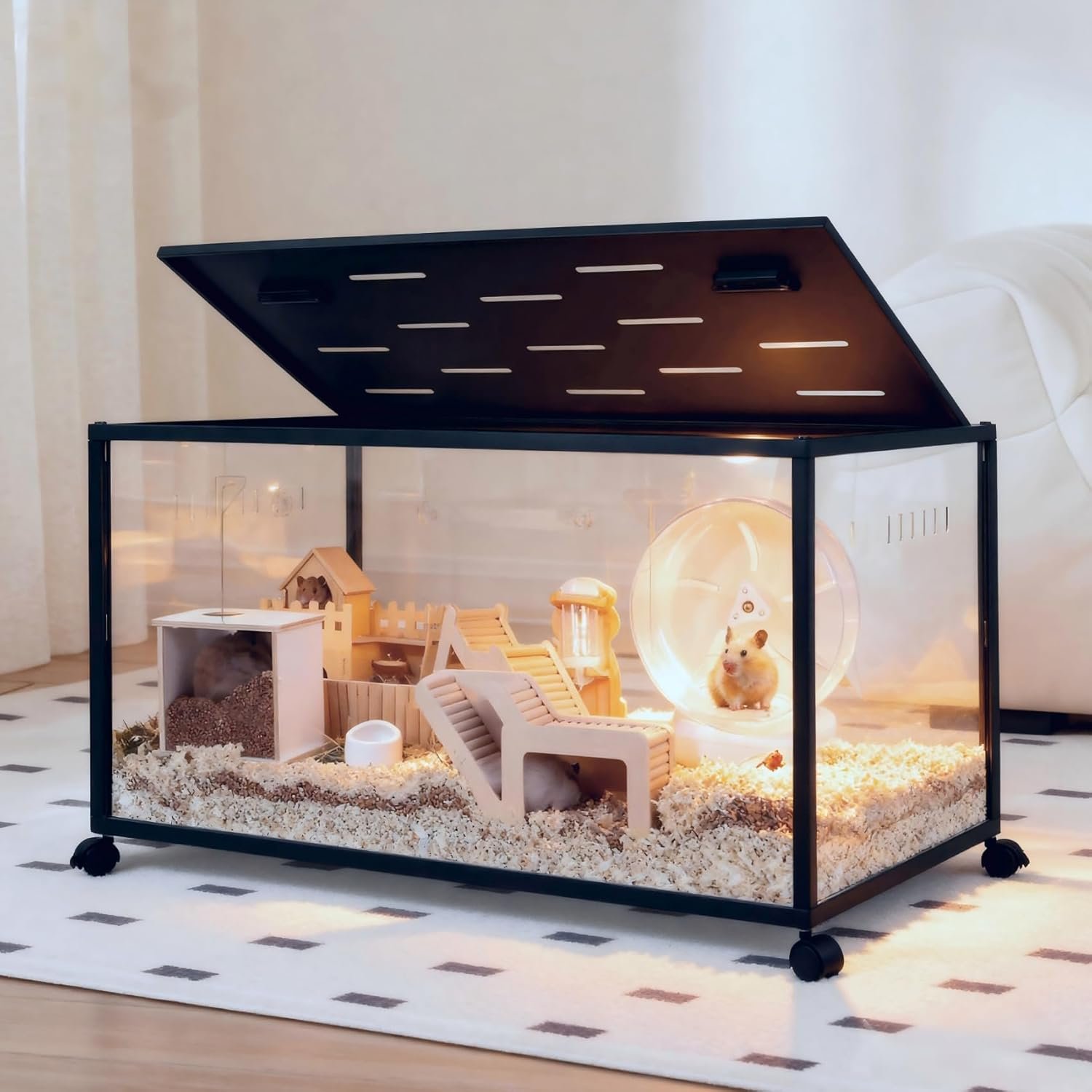 Hamster Cage, 360-Viewing Metal Rat Cage, Chewproof, Stackable Large Cage with Top Access, for Dwarf Syrian Hamster, Gerbil, Mouse(39 * 19 * 19IN)
