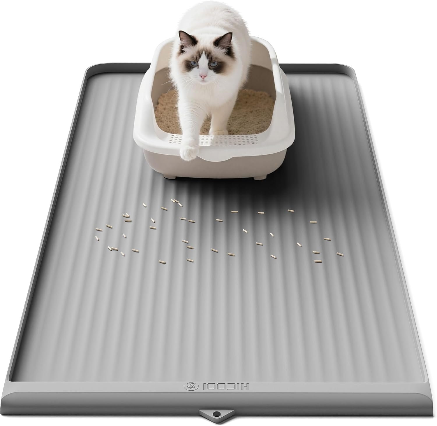 Cat Litter Mat for Litter Box, Waterproof Litter Trapping Mat with Raised Edge, Stops Litter Tracking & Protects Floors, Easy to Clean Cat Mat, 36×24 Inch, Grey