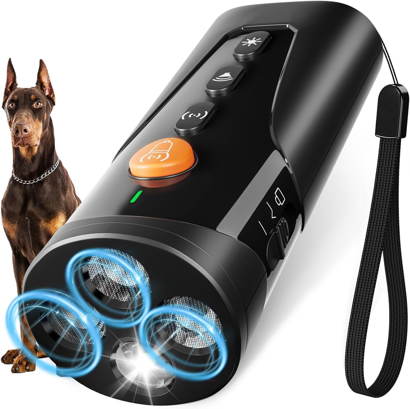 Dog Bark Deterrent Device, 3X Ultrasonic Anti Barking Device 6 Modes Dog Trainer Rechargeable & Portable Safe Bark Control Indoor Outdoor for All Dogs with LED Flashlight – Black