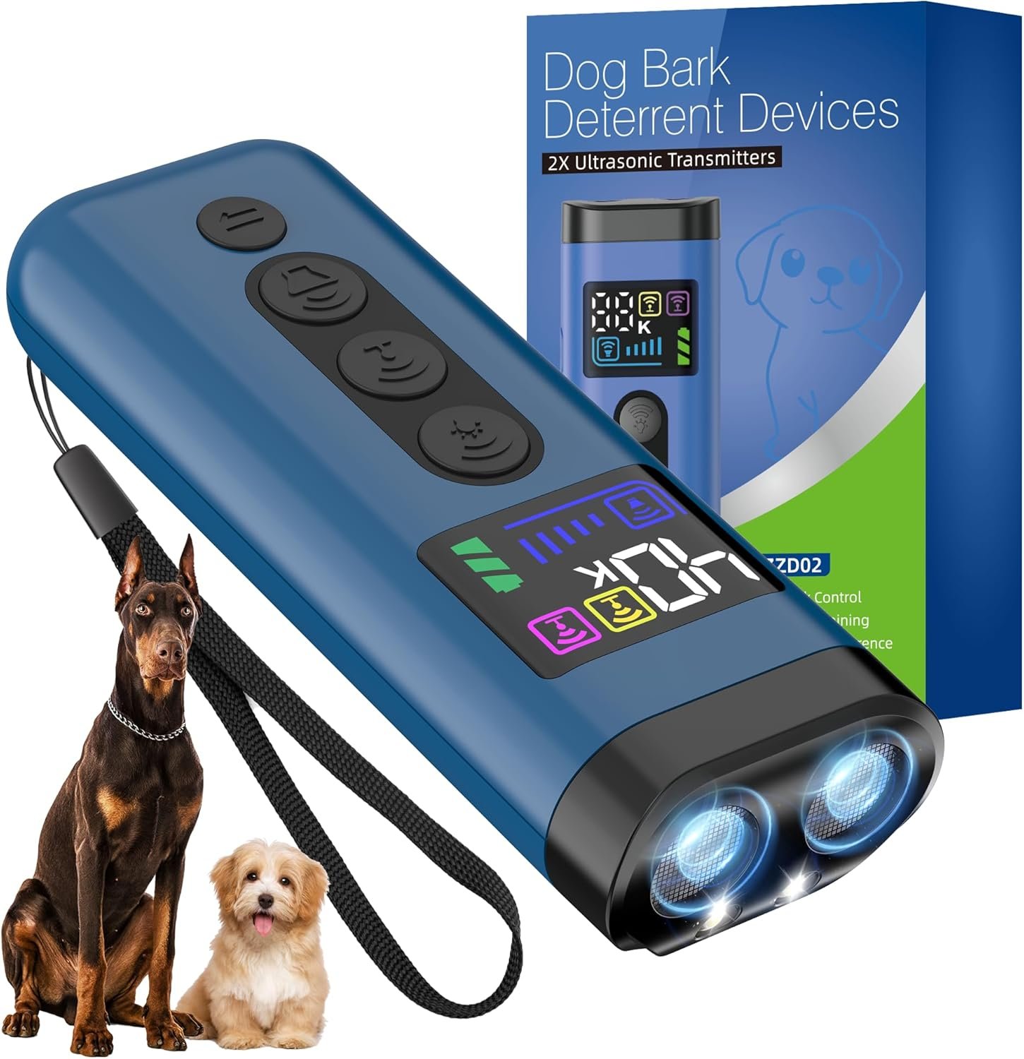 Dog Bark Deterrent Device, 65 FT Range,3X Ultrasonic Bark Deterrent Device & Ultrasonic Dog Trainer – Anti-Barking Device with Color Display, Safe & Effective Alternative to Bark Collars -Blue