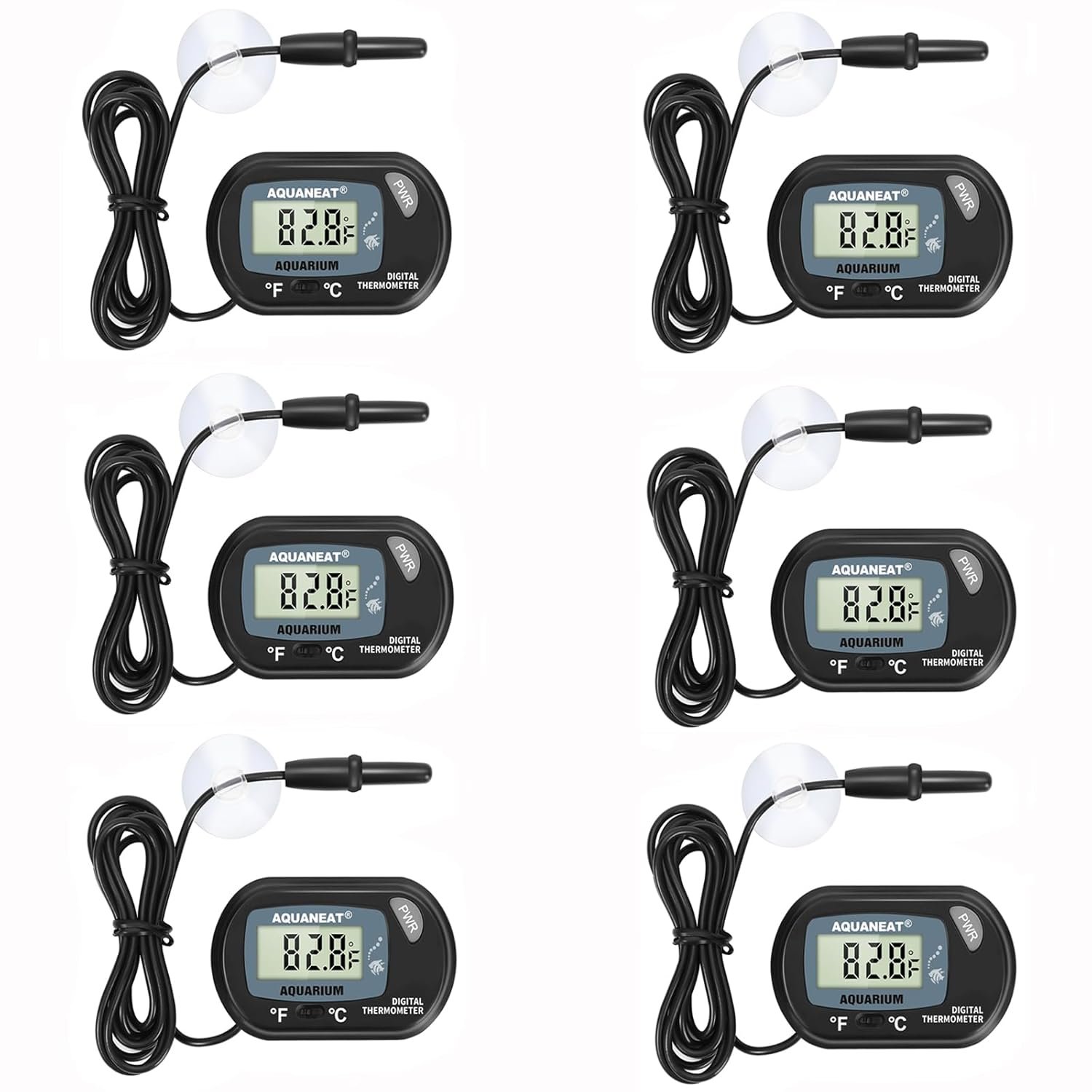 AQUANEAT Aquarium Thermometer, Fish Tank Thermometer, Digital Temperature Test, with Large LCD Display (6 Packs)