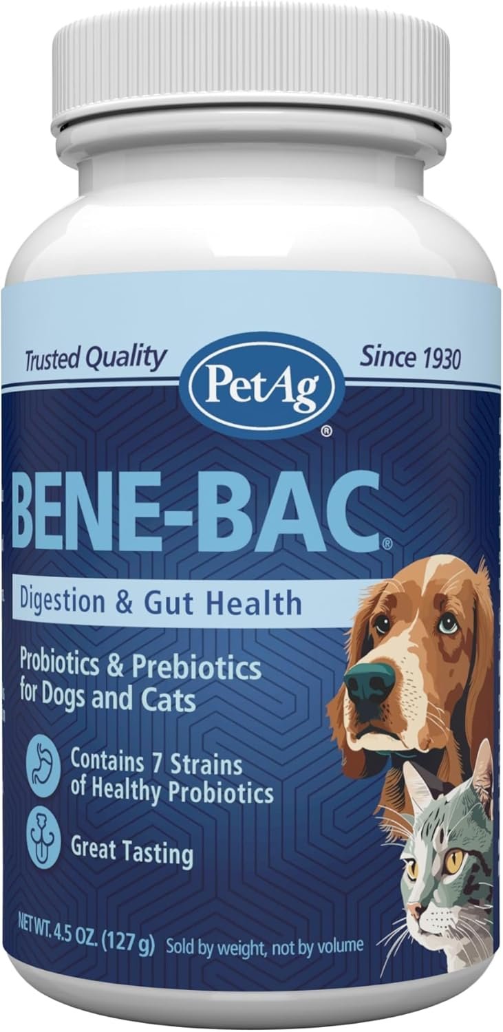 PetAg Bene-Bac – 4.5 oz Powder – Probiotics for Dogs, Cats, Exotic & Wildlife Mammals