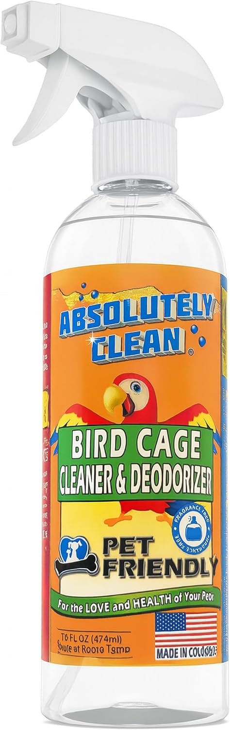 Absolutely Clean Amazing Bird Cage Cleaner and Deodorizer – Just Spray/Wipe – Safely & Easily Removes Bird Messes Quickly and Easily – Made in The US – Fragrance Free (16oz Pack of 1)