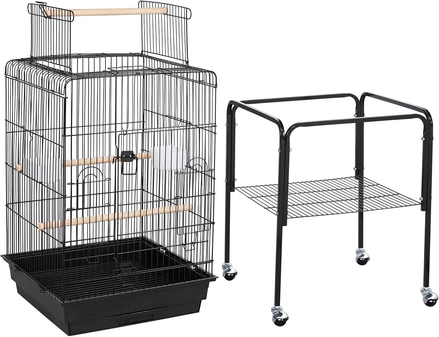 Yaheetech Medium Parakeet Bird Cage for Small Birds Sun Parakeets Green Cheek Cockatiels Conures with Wooden Perches&Rolling Stand, Black
