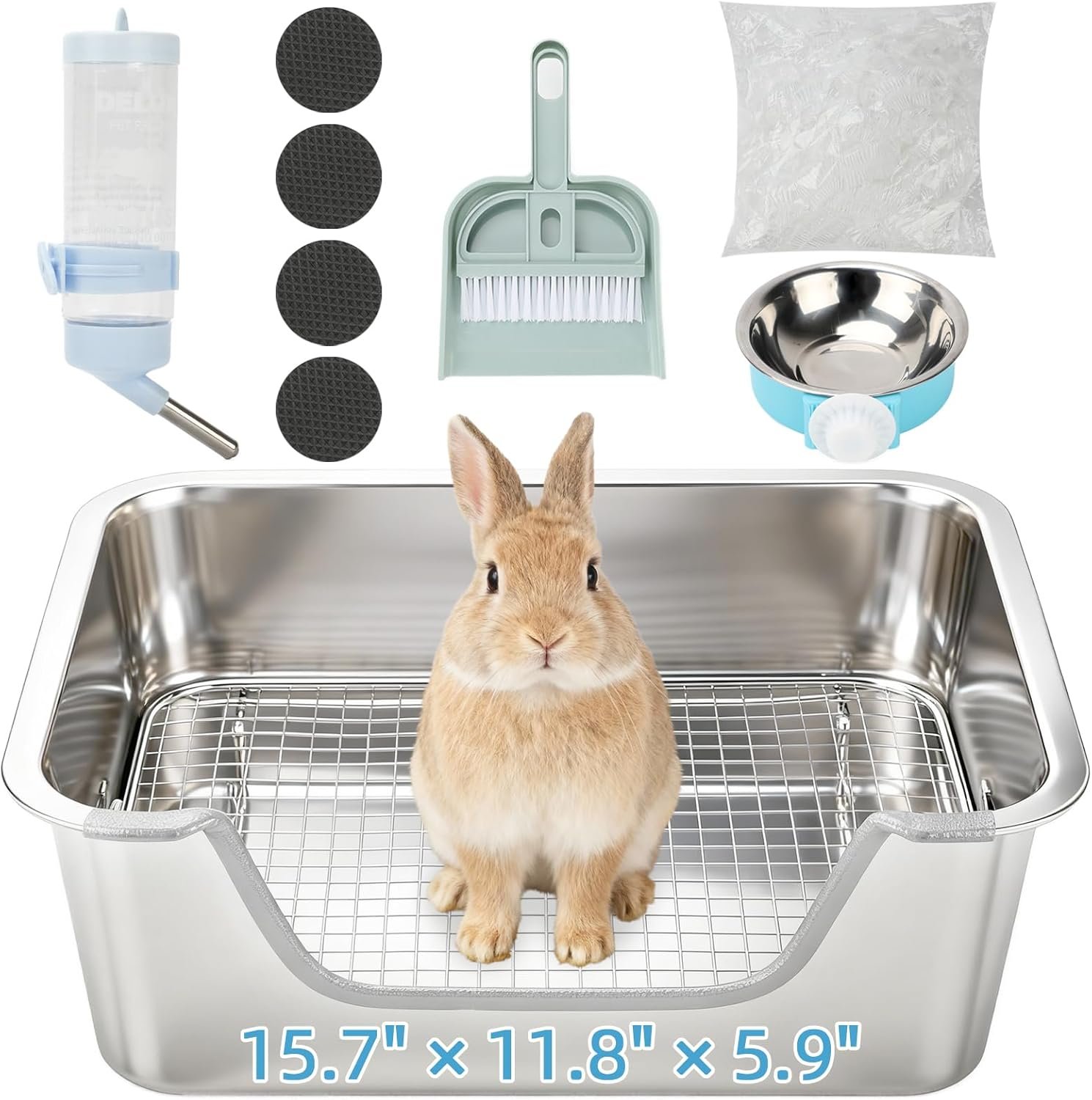 BWOGUE Stainless Steel Rabbit Litter Box with Sifting Tray, Metal Grids Bunny Litter Box, Small Animal Toilet Pan Steel Grid for Adult Guinea Pigs, Chinchillas, Ferrets, Easy to Clean, Odor Control