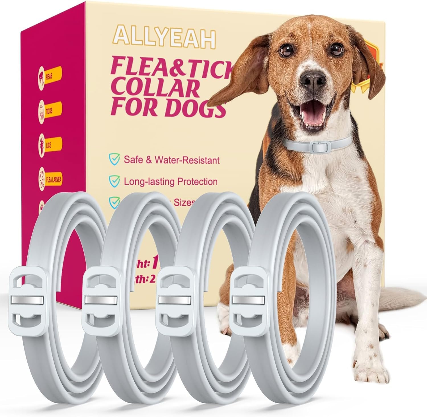Natural Flea and Tick Collar for Dogs – 4 Pack, Waterproof, Adjustable Size for All Dog