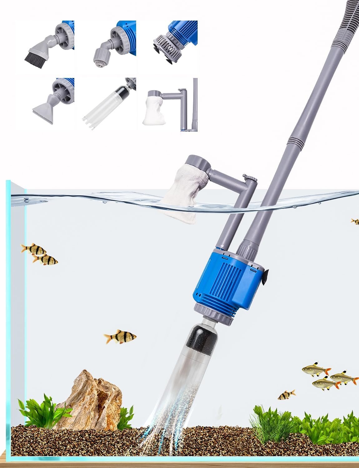 UPETTOOLS Aquarium Gravel Cleaner – Electric Automatic Removable Vacuum Water Changer Sand Algae Cleaner Filter Changer 110V/28W