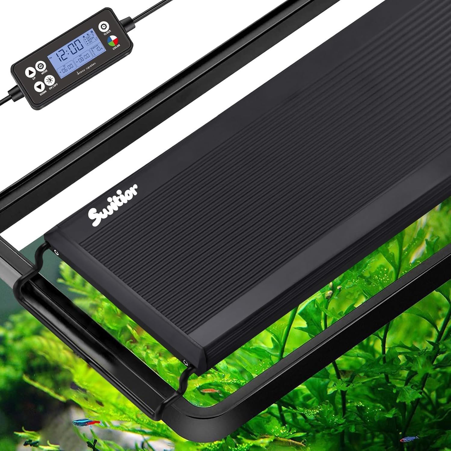 24/7 LED Aquarium Light, IP68 Waterproof Extendable Bracket Fish Tank Light with Timer, 7 Colors, 10 Level Adjustable Brightness, DIY Mode Full Spectrum Aquarium Plant Light for 36-42 Inch Fish Tank