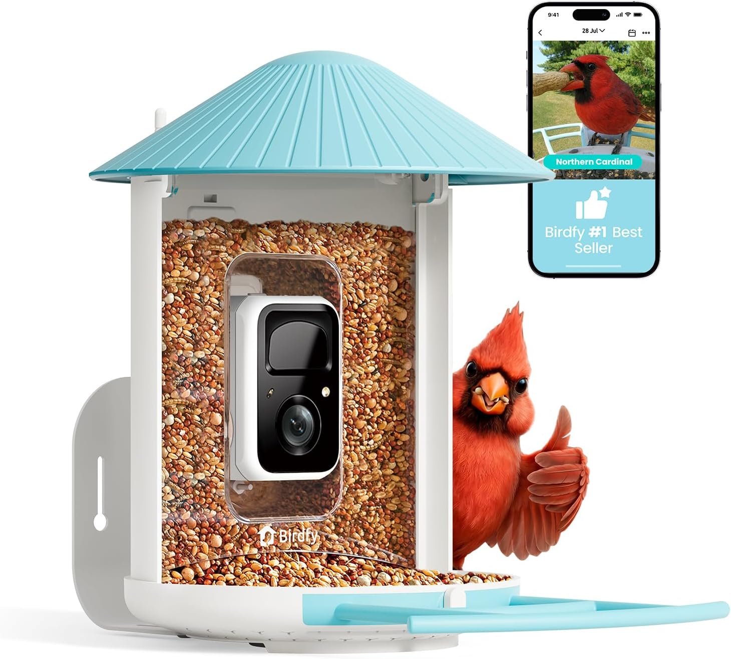 NETVUE by Birdfy Smart Bird Feeder with AI Camera, Auto Capture Videos & Live Steam, Wireless Wildbird Watching, Outdoor Backyard Birder(AI by Subscription) Blue