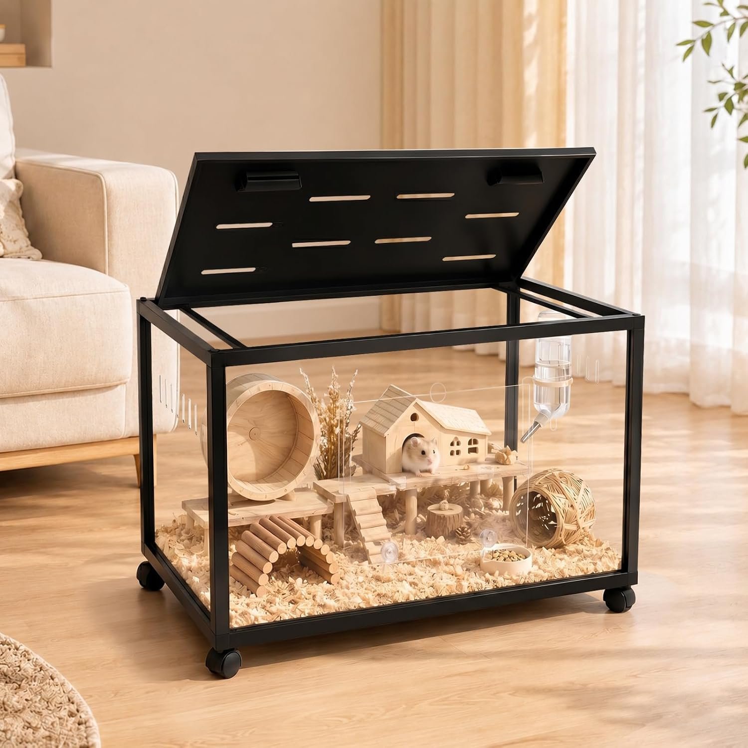 Acrylic Metal Hamster Cage, 24″x16″x16″ Extra Large Small Animal Habitat Easy-Clean, 360° Viewing, Stackable, Top Access for Dwarf Hamsters, Syrian Hamsters, Gerbils, Mice