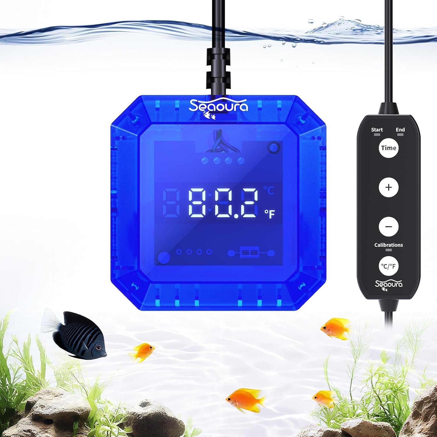 Aquarium Thermometer Submersible, Digital Fish Tank Thermometers with USB for GlassTank, Aquariums Temperature Gauge ±1℉ Accurate, Suitable for Fish, Turtle, Saltwater or Freshwater, 6.56ft Power Cord