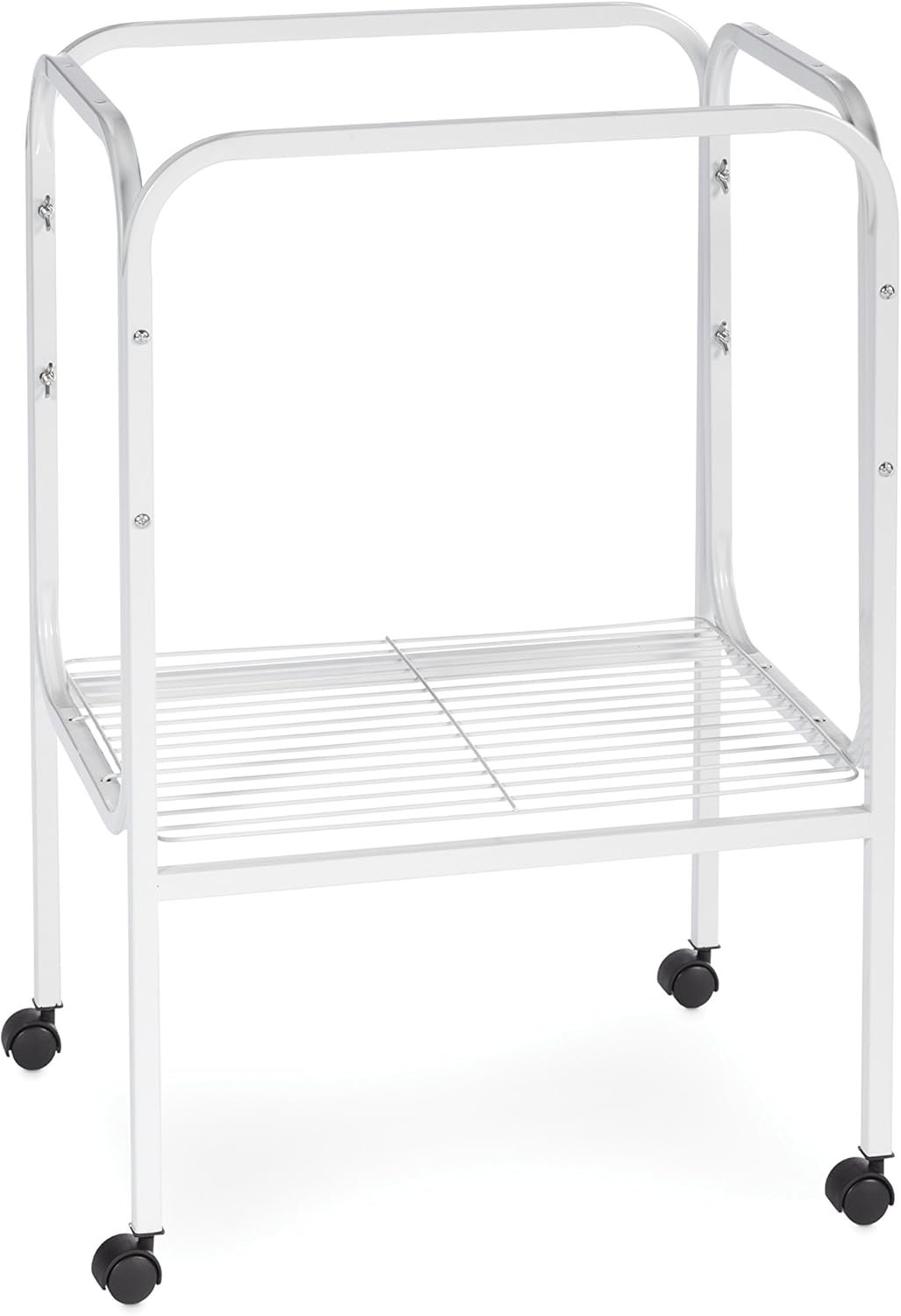 Prevue Pet Products Bird Cage Stand with Shelf – Small Metal Cage Stand with Rolling Wheels, Bird Stands for Inside, Mid‑Height Shelf for Cage Accessories, Toys, and Storage – White