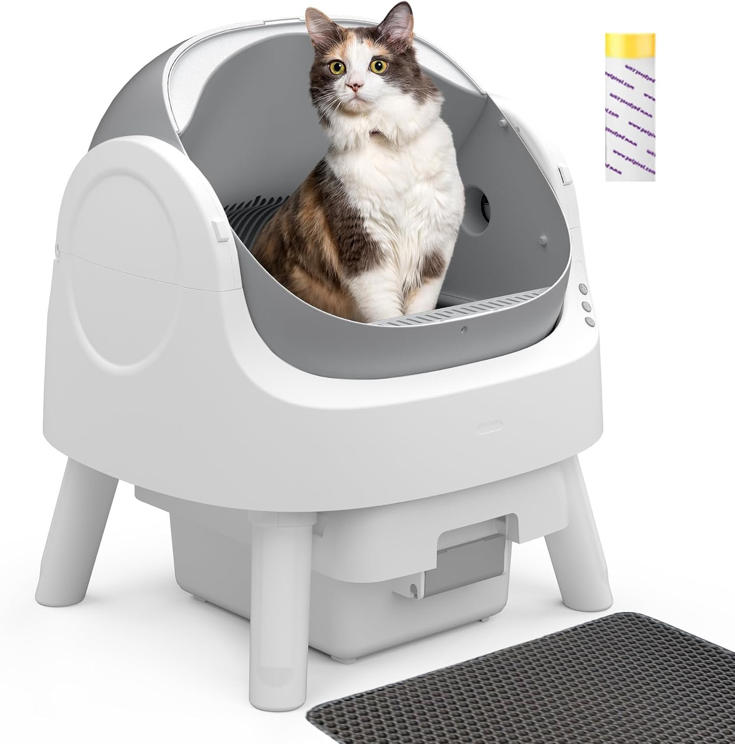 Self-Cleaning Automatic Litter Box with Open Top Design, Spacious and Stress-Free for Cats, 10L Large Waste Bin and Simple App-Free Operation, Grey