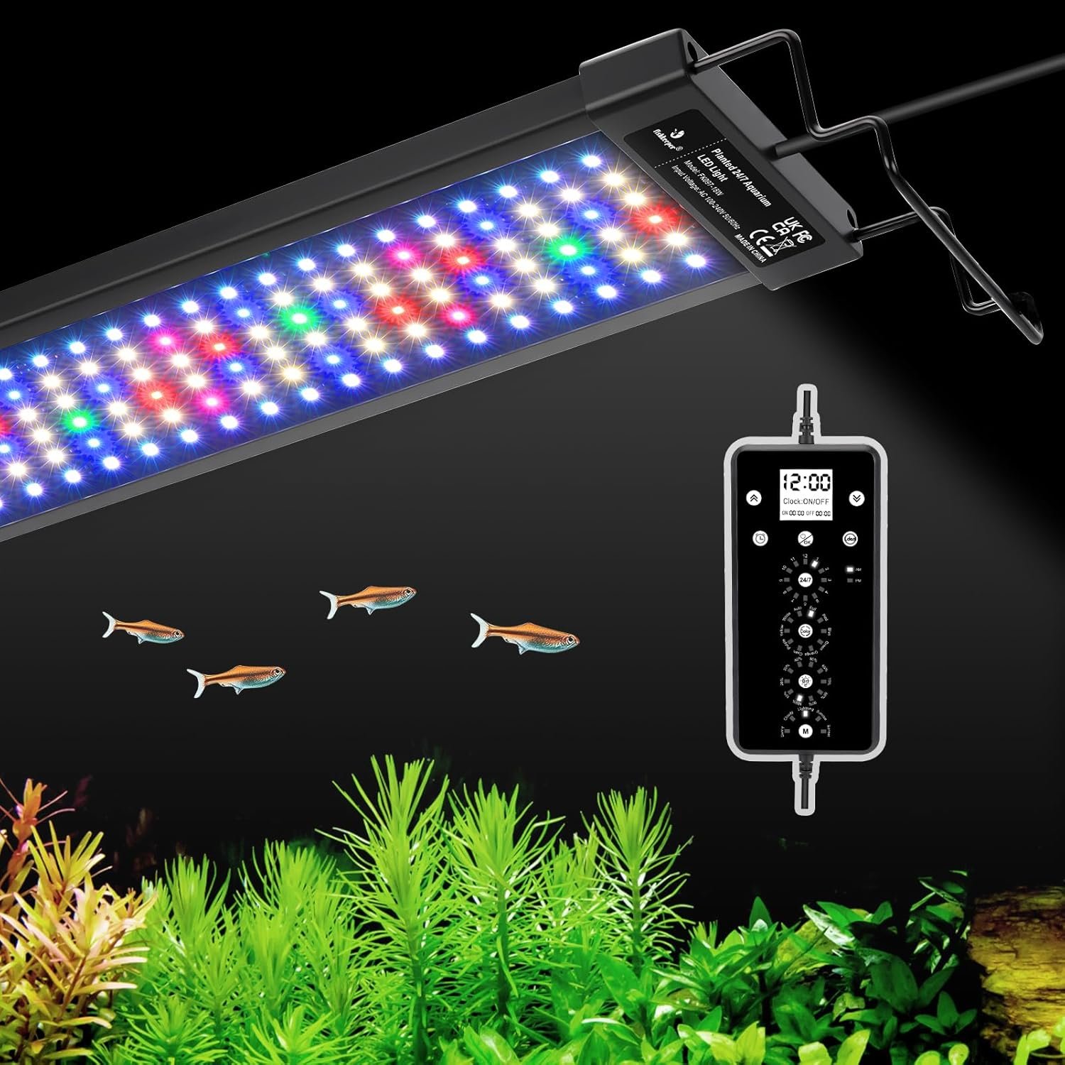 fishkeeper LED Aquarium Plant Light, 24/7 Full Spectrum Aquarium Light with 5 Nature Weather Mode, Auto On Off with Timer for 12-18 Inch Fish Tank, Adjustable Colors/Brightness with Memory Function