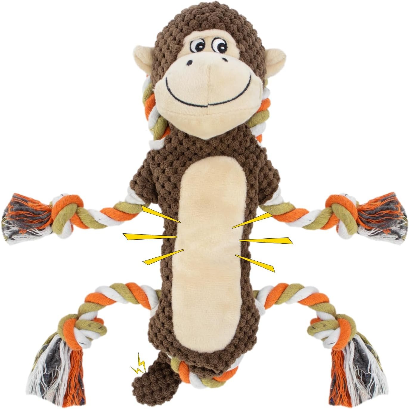 Squeaky Monkey Dog Toy for Large Dogs | Stuffed Plush, Crinkle Paper, Interactive, Rope Toy, For Small, Middle,Large Dogs