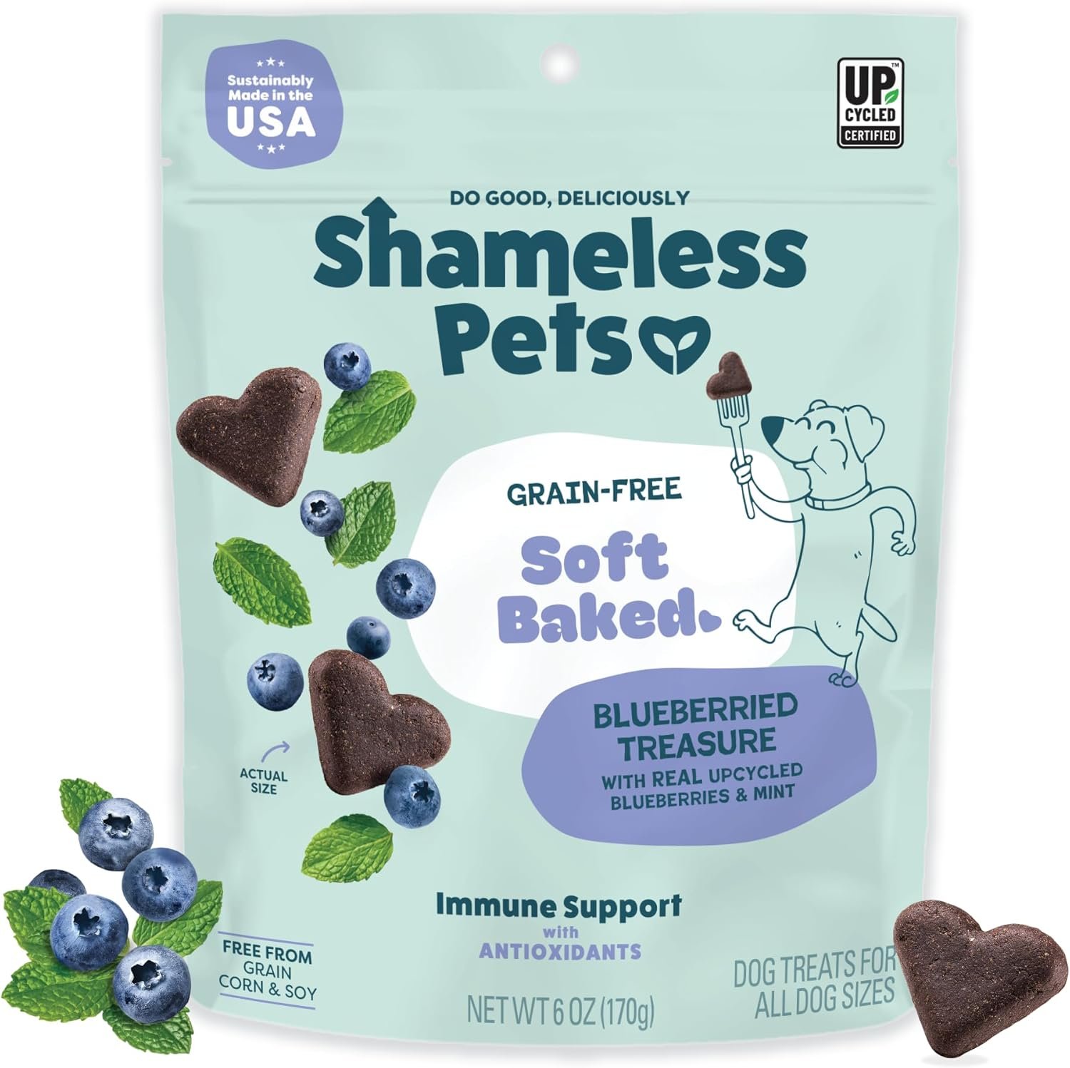 Shameless Pets Soft-Baked Dog Treats, Blueberried Treasure – Natural & Healthy Dog Chews with Mint for Immune Support – Made in USA, Free from Grain, Corn & Soy – 1-Pack