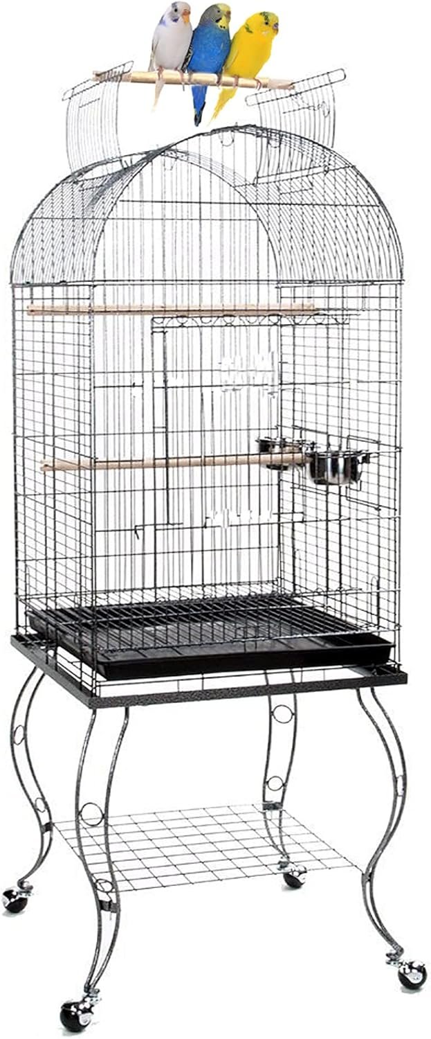 65-Inch Open and Close Dome Plays Top Parrot Lovebird Cockatiel Cockatiels Parakeets Cage Tight 5/8-Inch Bar Spacing with Removable Rolling Stand