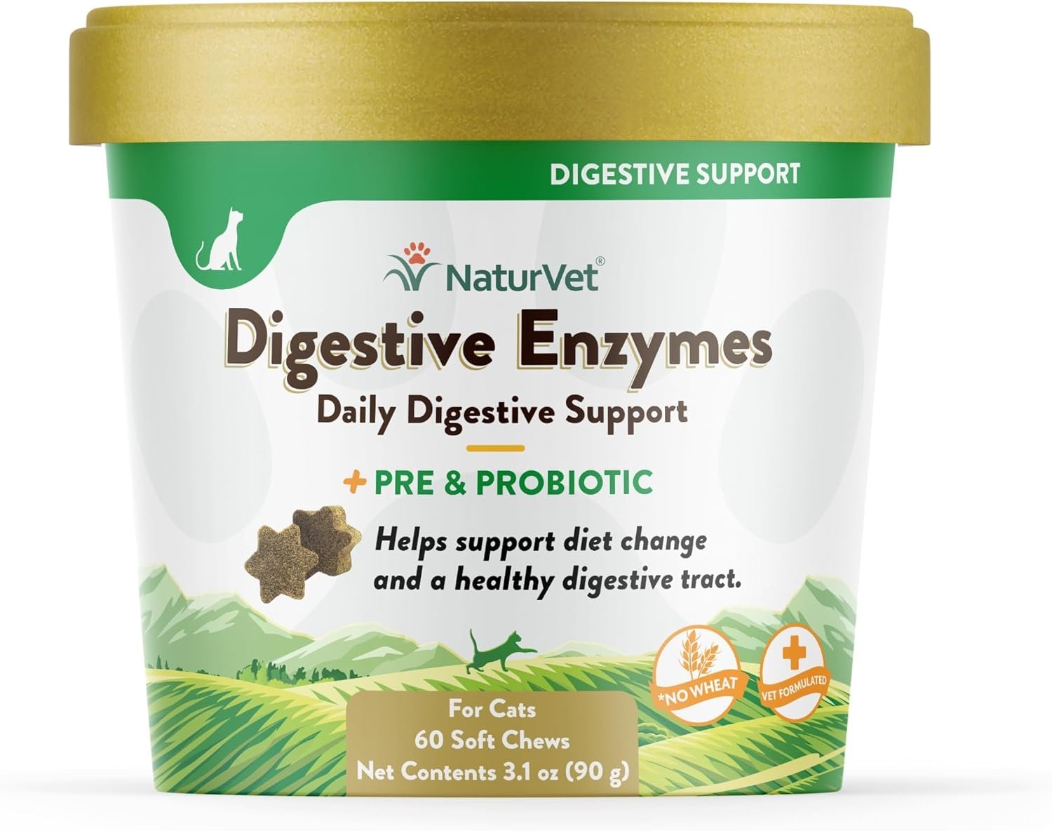 NaturVet – Digestive Enzymes for Cats Plus Probiotics – 60 Soft Chews – Helps Support Diet Change & A Healthy Digestive Tract – Aids in the Absorption of Vitamins & Minerals – 30 Day Supply