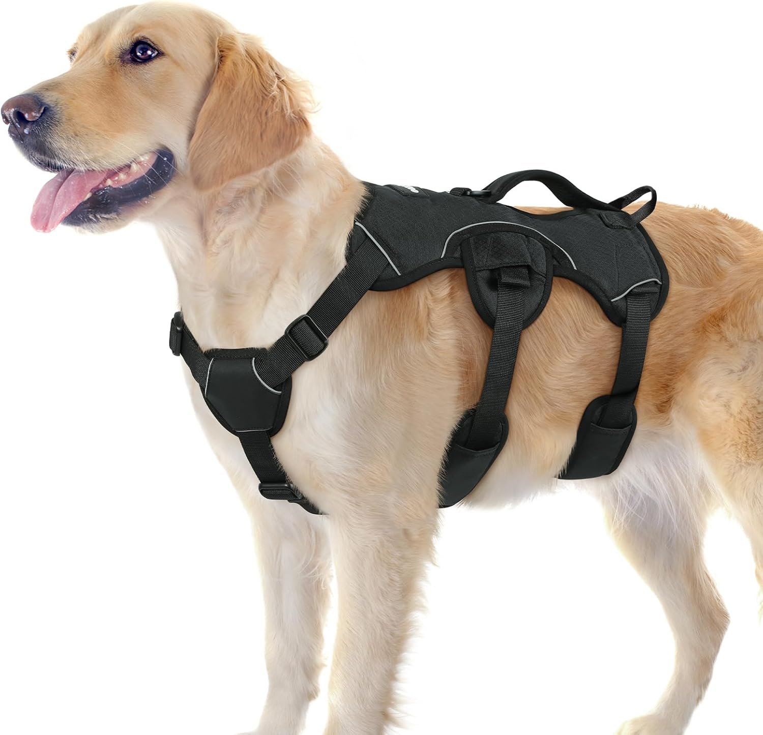 rabbitgoo Escape Proof Dog Harness, Soft Padded Full Body Pet Harness, Reflective Adjustable No Pull Vest with Lift Handle and Leash Clip for Large Dogs Walking Hiking Training, L, Black