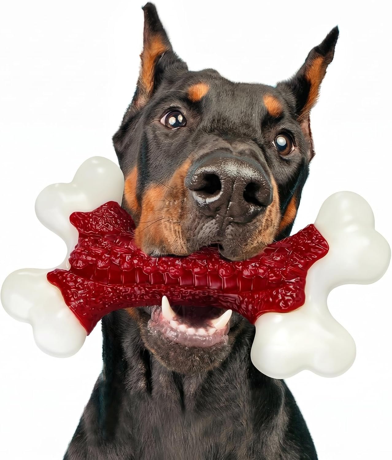 Kseroo Indestructible Dog Toys for Aggressive Chewers: Beef Flavored Hard Nylon Bone Chew Toys for Medium Large Breed Dogs (20-90 lbs), Red