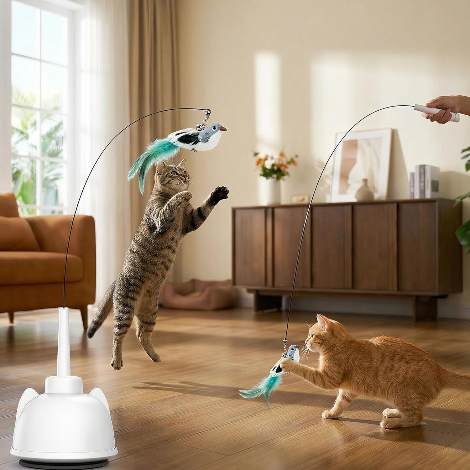 2 In 1 Electric Cat Wand Toy Interactive Cat Toys for Indoor Cats 360° Cat Toys for Bored Indoor Adult Cats, 2-Speed Fly Cat Chase Toy Automatic Cats Toys with Suction Cup Electric Cat Teaser Wand