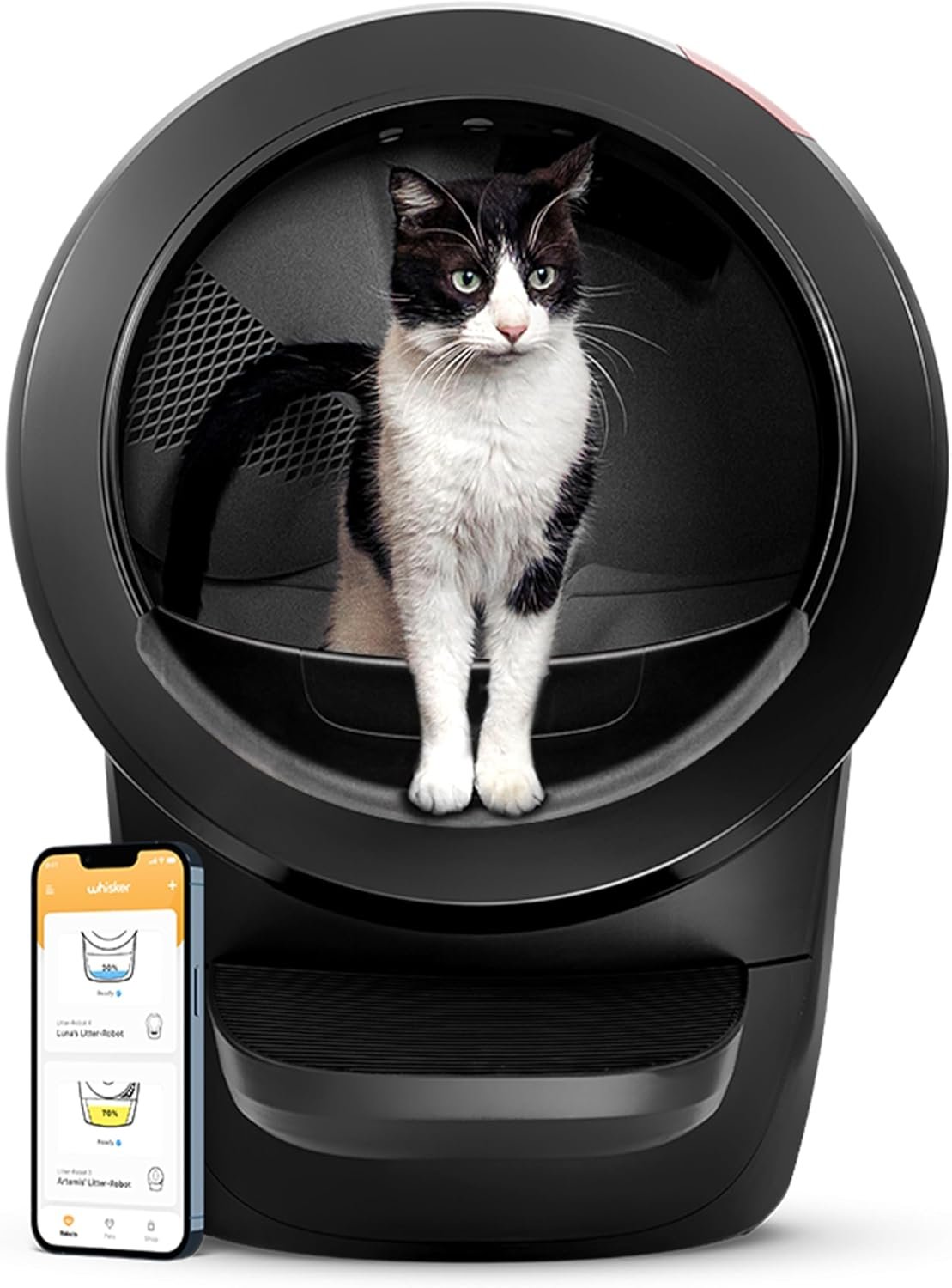 Litter-Robot 4 with Step & Fence by Whisker, Black – Automatic, Self-Cleaning Cat Litter Box, Helps Reduce Litter Box Odors, Never Scoop Again, Includes 1 Year of WhiskerCare