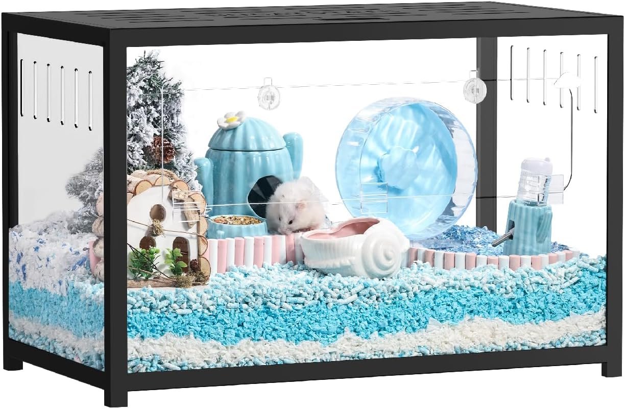 BUCATSTATE Hamster Cage Metal 2.0 – Small Animal Habitats Large Stackable with Top Access Easy Assemble 31.4L*17.6W*20H Inches Dwarf Syrian Hamster House for Guinea Pig, Gerbil (552sq inch Black)