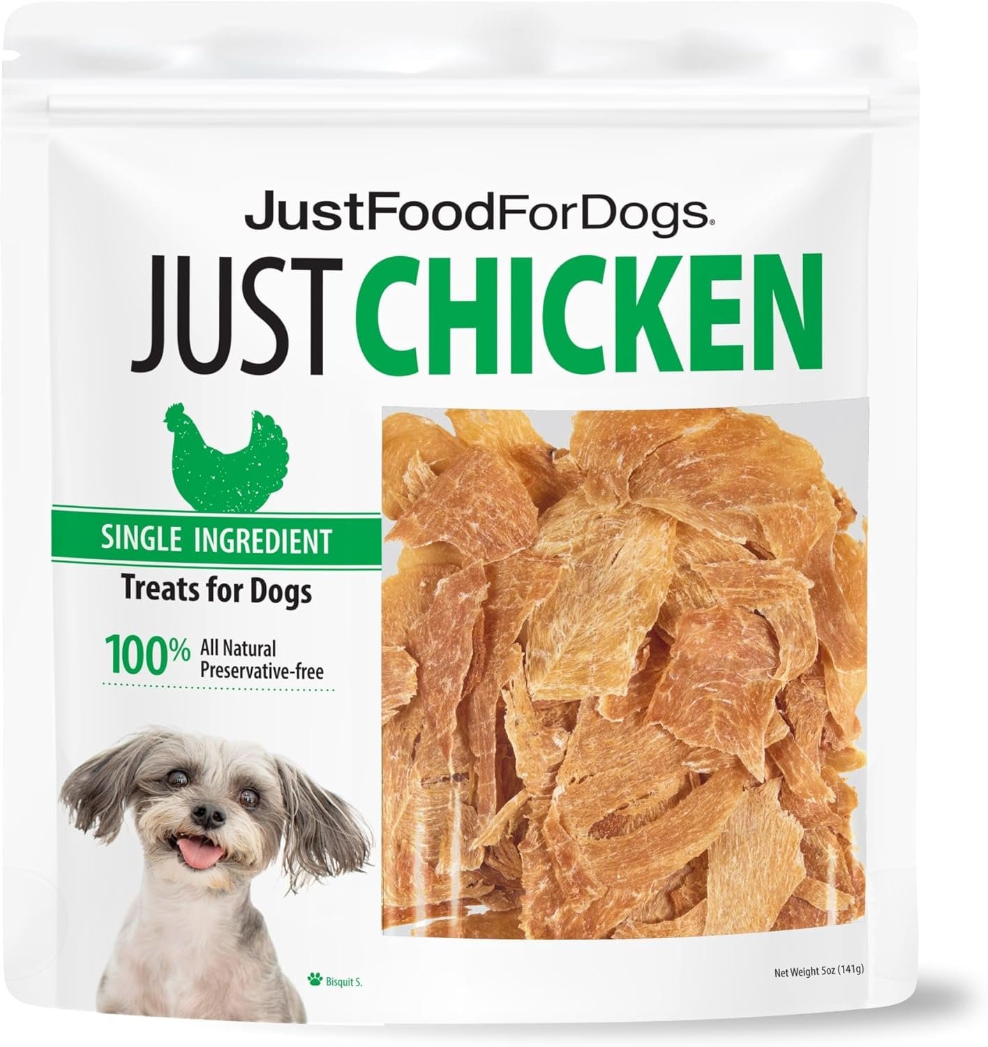 Just Food for Dogs Single Ingredient Healthy Dog Treats and Dog Snacks, Jerky Treats, Human Grade, Preservative and Grain Free, Rawhide Free Chews, Low Calorie Treat – Chicken Breast, 5 oz