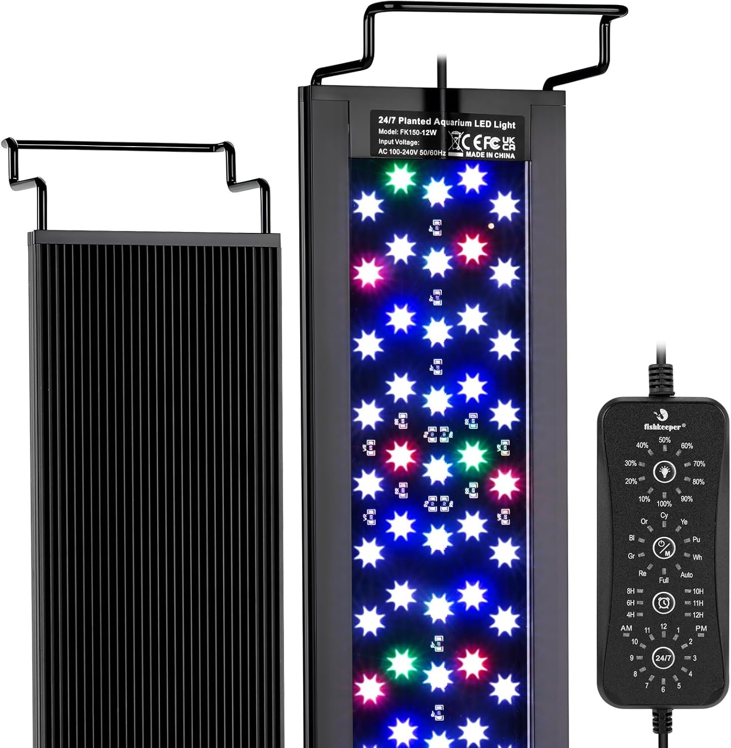 fishkeeper LED Aquarium Light, 24/7 Mode Aquarium Light for Plant Growth, IP68 Waterproof Adjustable Timer(4H/6H/8H/10H/11H/12H)/10 Brightness & 10 Colors Extendable Bracket for 12-18 Inch Fish Tank