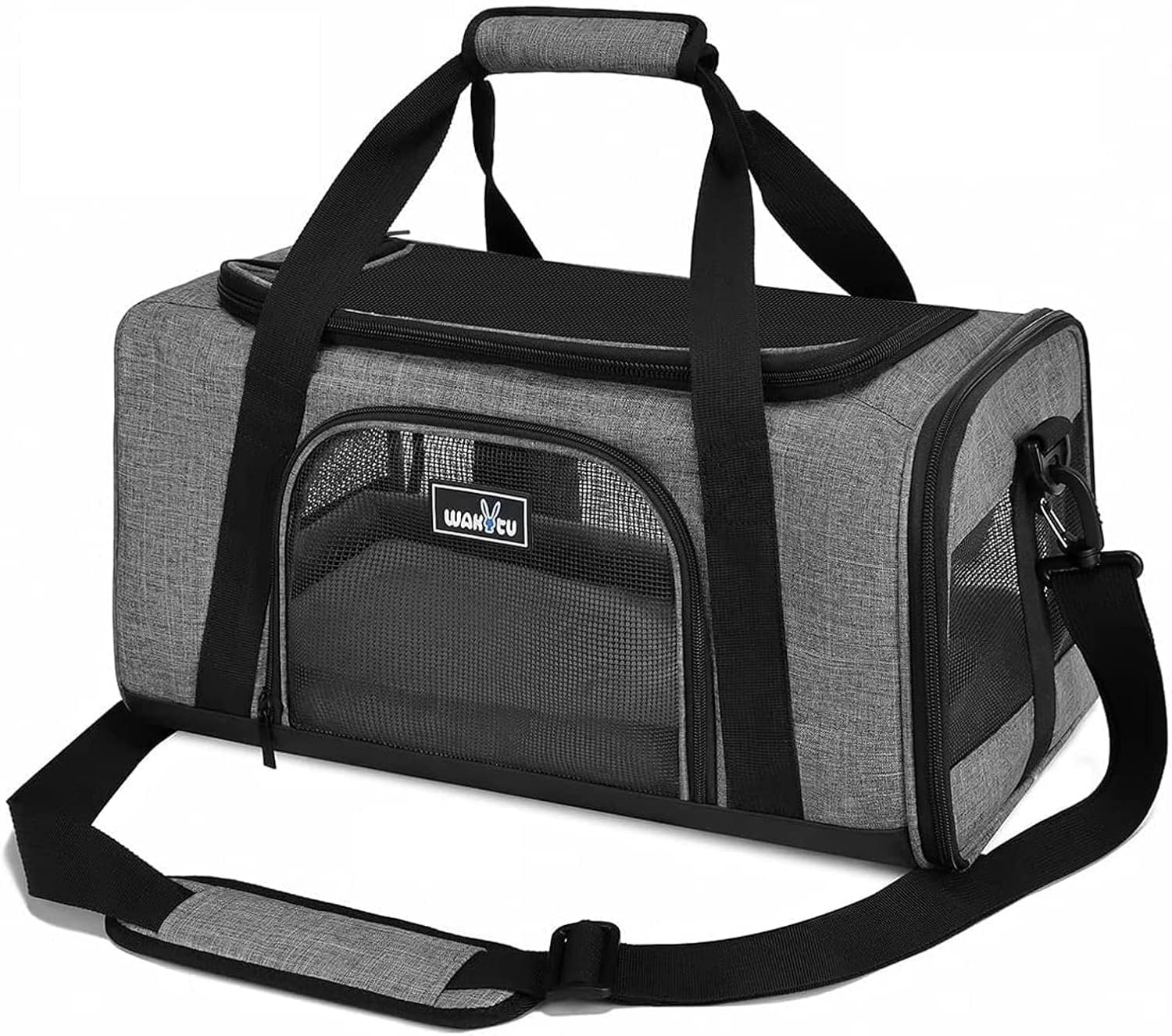 Wakytu Airline Approved Pet Carrier, TSA Approved Soft Sided Travel Bag for Small Dogs and Cats, 5 Mesh Windows & Padded Shoulder Strap for Plane Underseat, 17.7″x11″x8.3″