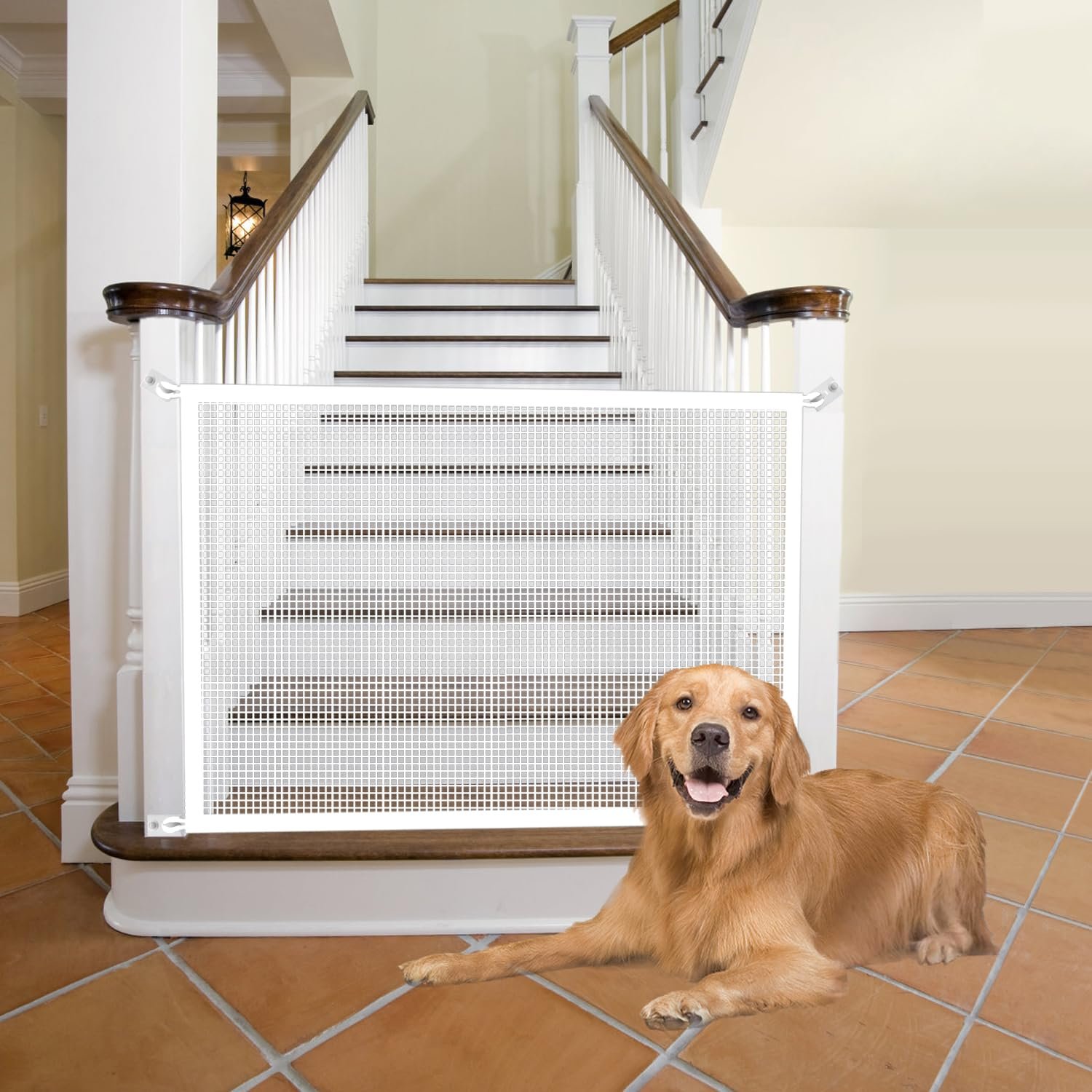 Cupount Mesh Baby & Dog Gate – Fits Openings Up to 36” Wide, 30” Tall – Indoor Safety Pet Gate for Stairs & Doorways (White, 30″ H x 38″ W)