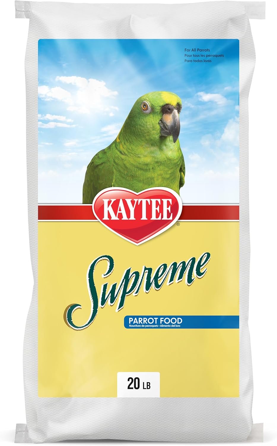 Kaytee Supreme Pet Parrot Food, Natural Seed & Grain Blend with Added Vitamins & Minerals, No Artificial Colors or Flavors, 20 Pounds