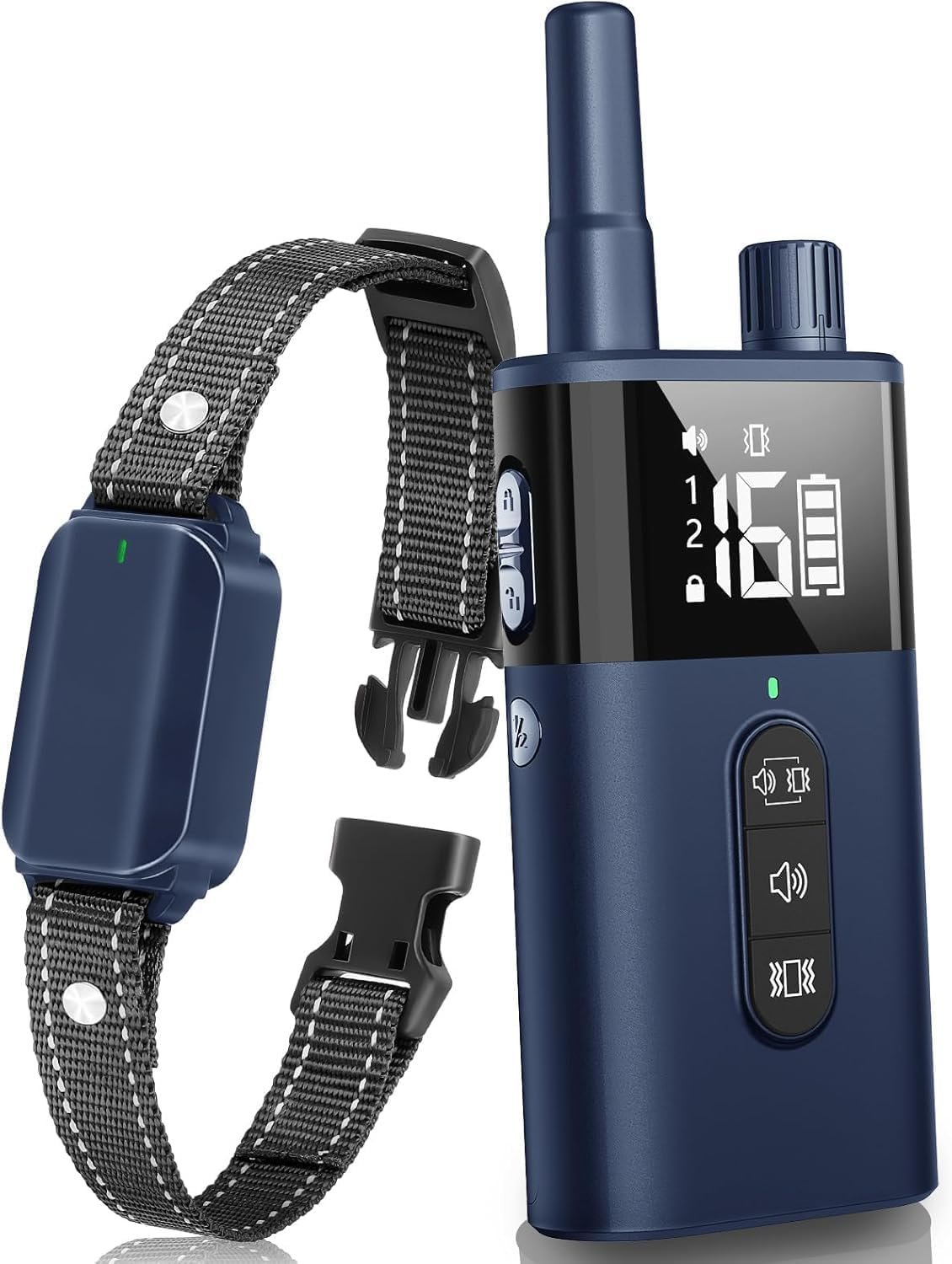 No Shock Dog Training Collar with Remote, Dog Vibration Collar with Controller Beep and Vibrate Only, Safe Lock Waterproof Rechargeable Vibrating Collars for Dogs(10-120 lbs)-No Prongs (Navy Blue)