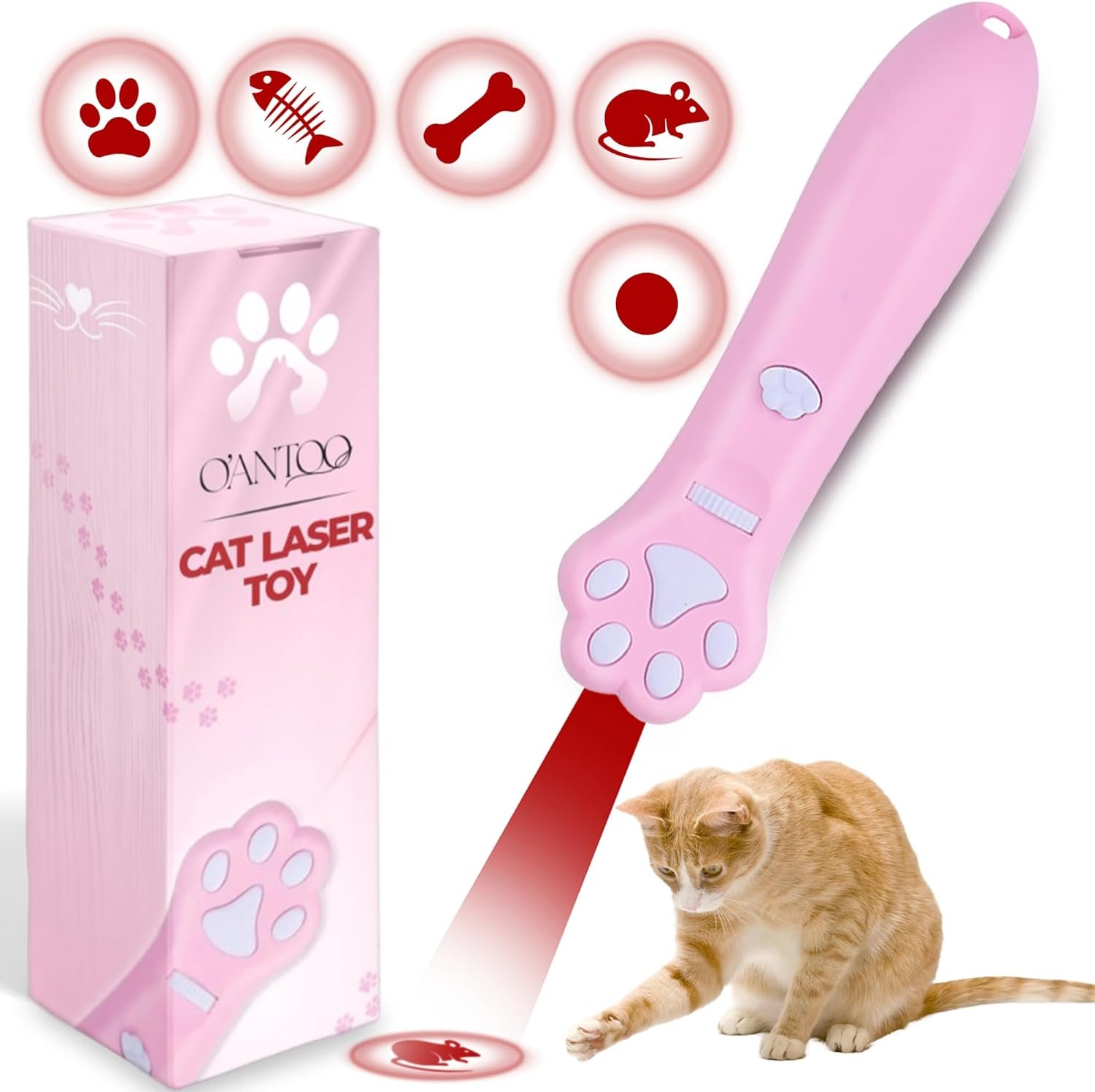 O’ANTOO Cat Toy – Dog Toy | Wall Image Projector | Indoor Interactive Cat Toy with 5 Different Designs | Ideal for Dog, Cat, Kitten, Puppy (Pink)
