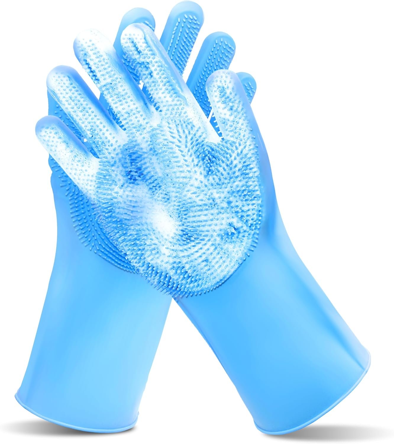 Pet Grooming Gloves—Dog Washing Gloves with High-Density Teeth, Dog Bath Scrubber with Enhanced Five Finger Design, Silicone Gloves for Dogs and Cats Bathing, Massage (Blue)