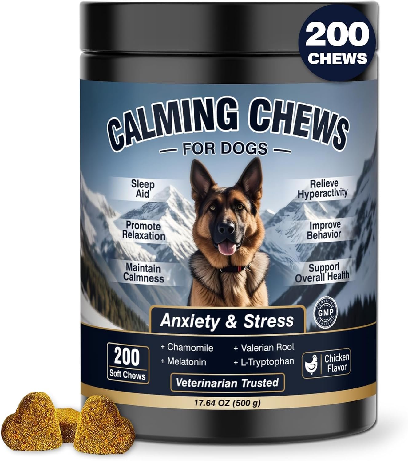 Calming Chews for Dogs 200ct, Dog Calming Chews – Anxiety and Stress Relief Treats Melatonin Bites Sleep Aid for Small/Medium/Large Dogs Calm Dog – Separation, Fireworks, Thunder, Barking – Chicken