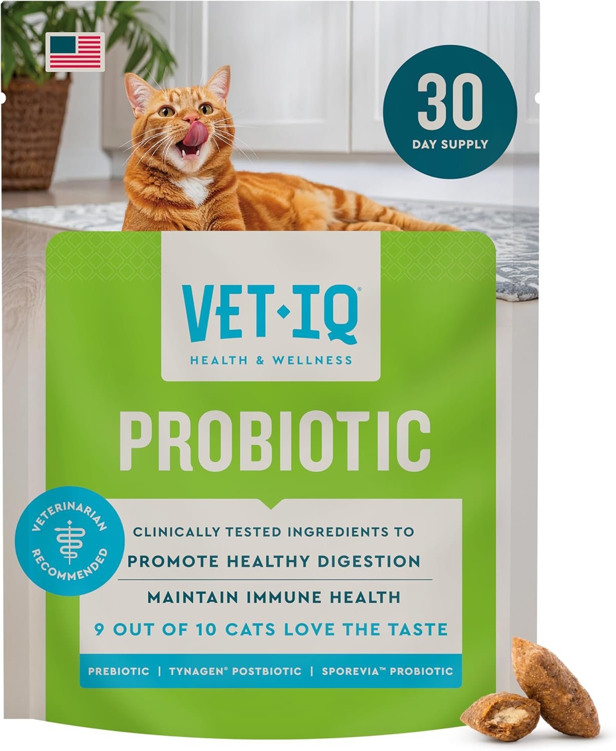 VetIQ Cat Probiotics Supplement – Probiotic, Prebiotic & Postbiotic Cat Supplements, Digestive & Gut Health Support, Constipation & Diarrhea Relief, Chicken Flavored, 3.7 oz