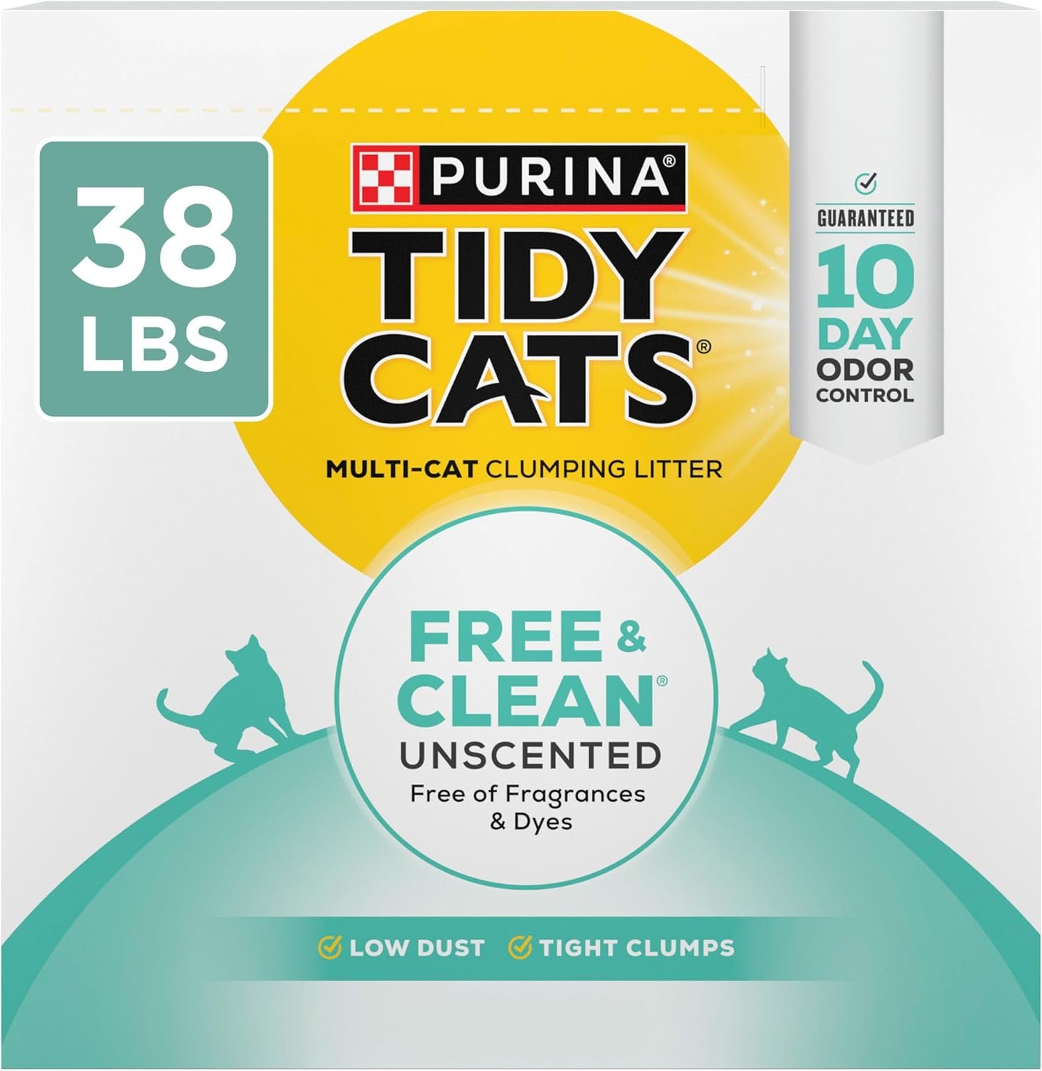 Purina Tidy Cats Free and Clean Unscented Clumping Cat Litter with Odor Control – 38 lb. Box