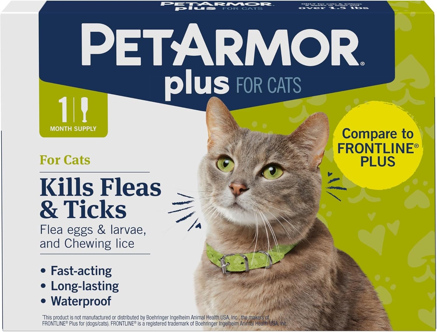 PetArmor Plus Flea and Tick Prevention for Cats over 1.5 lbs, Cat Flea and Tick Treatment, 1 Dose, Waterproof Topical, Fast Acting