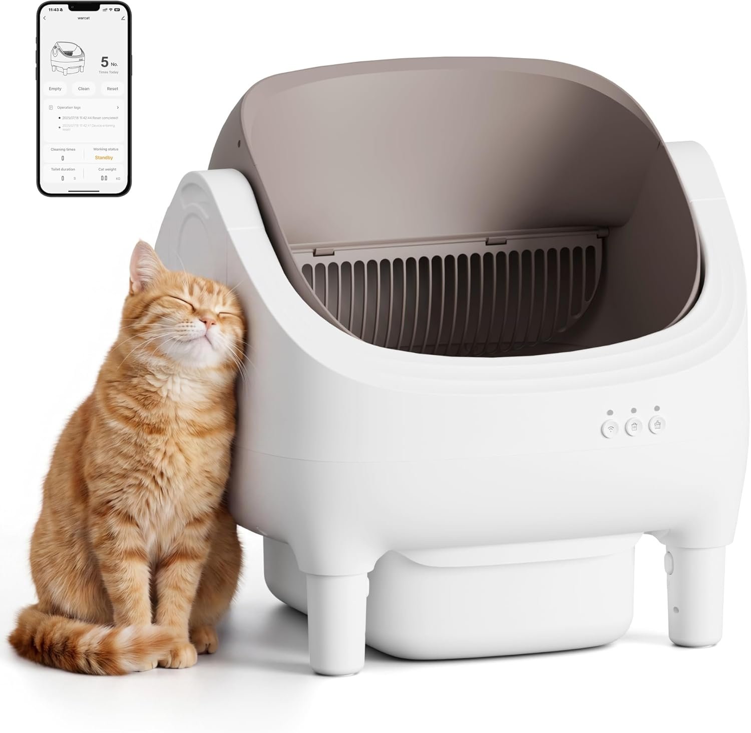 Greesum Self Cleaning Cat Litter Box – Automatic Open-Top Smart Litter Box with App Control, 15L Odor-Sealed Waste Bin, Ultra Quiet 35dB, Multi-Cat & Large Cat Compatible, with Trash Bags & Mat