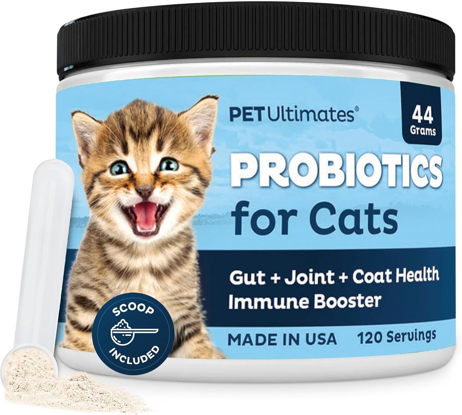 Pet Ultimates Probiotics for Cats (44g/120 Servings) – 20-Species Cat Probiotic Powder – Daily Digestive & Gut Health Support with Digestive Enzymes – Tasteless Supplements for Cats