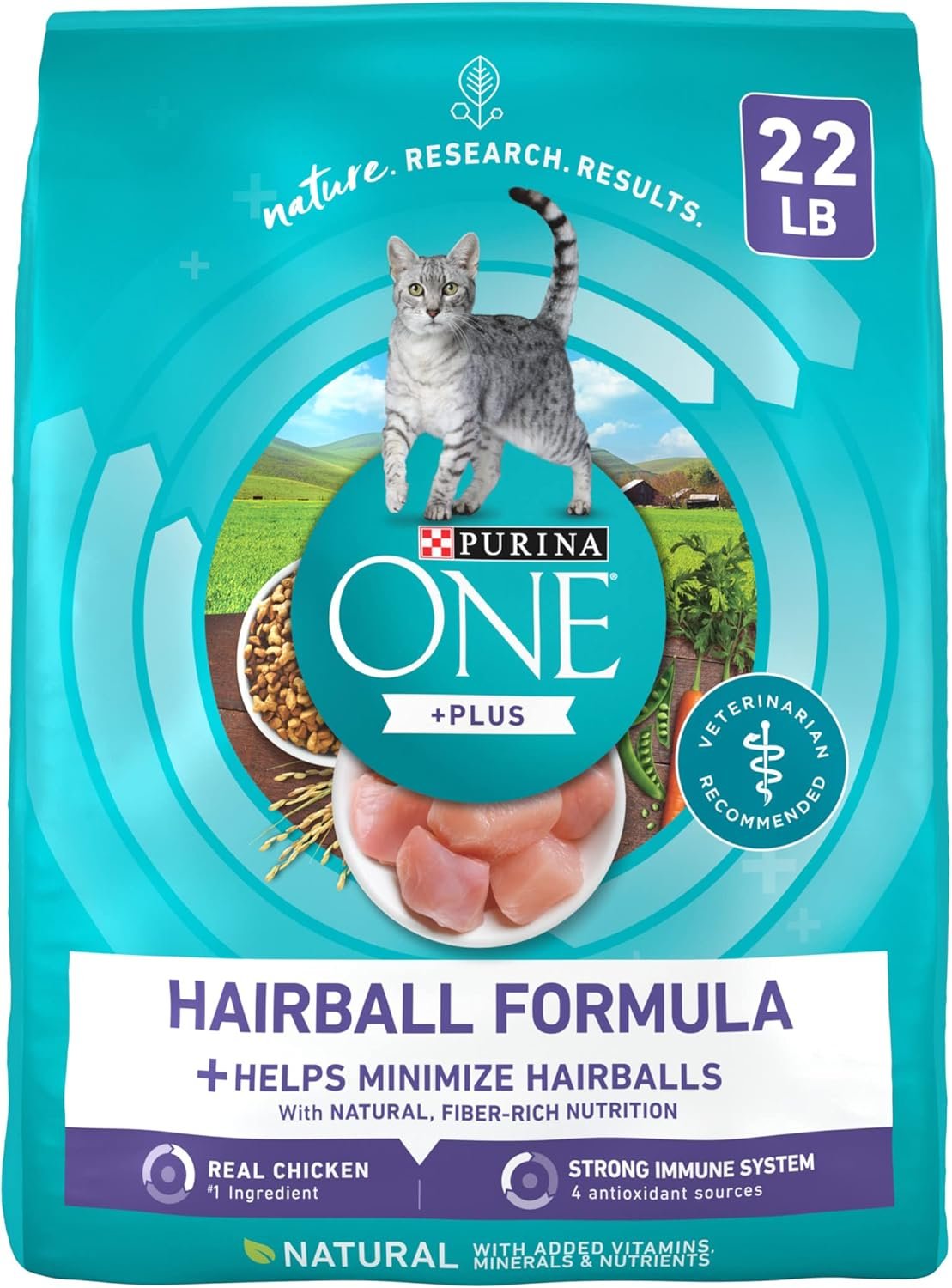 Purina ONE Natural Cat Food for Hairball Control, +PLUS Hairball Formula – 22 lb. Bag