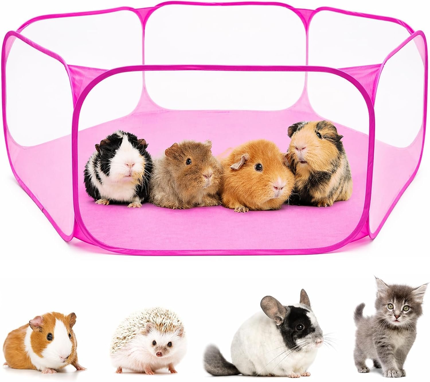 RYPET Guinea Pig Playpen – Breathable & Transparent Pet Playpen Pop Open Outdoor/Indoor Exercise Fence, Portable Yard Fence for Guinea Pig, Rabbits, Hamster, Chinchillas and Hedgehogs