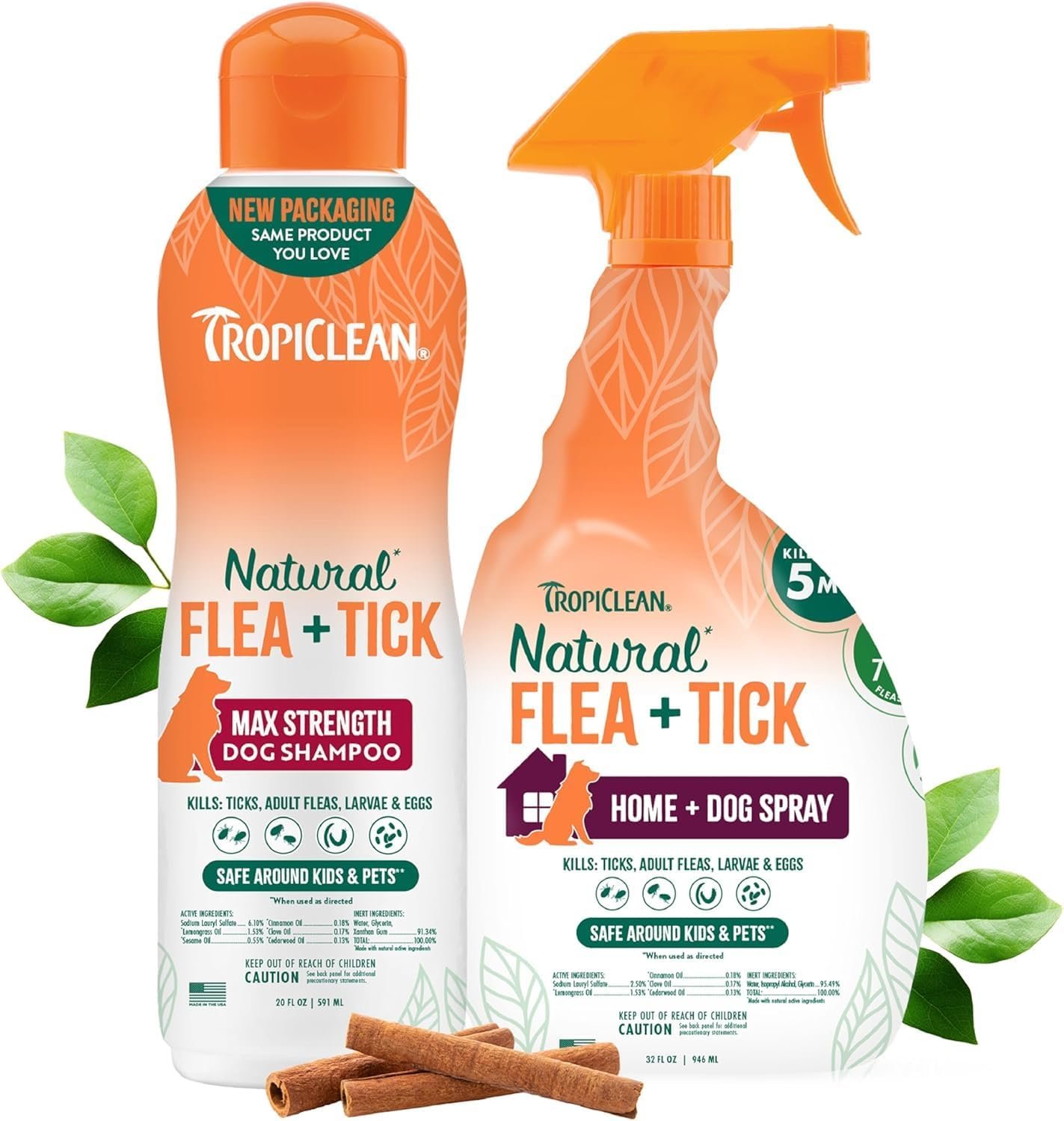 TropiClean Natural Flea & Tick Max Strength Shampoo & Bedding Spray Bundle, Dog Shampoo, Flea & Tick Treatment Protects & Repels – Made in USA