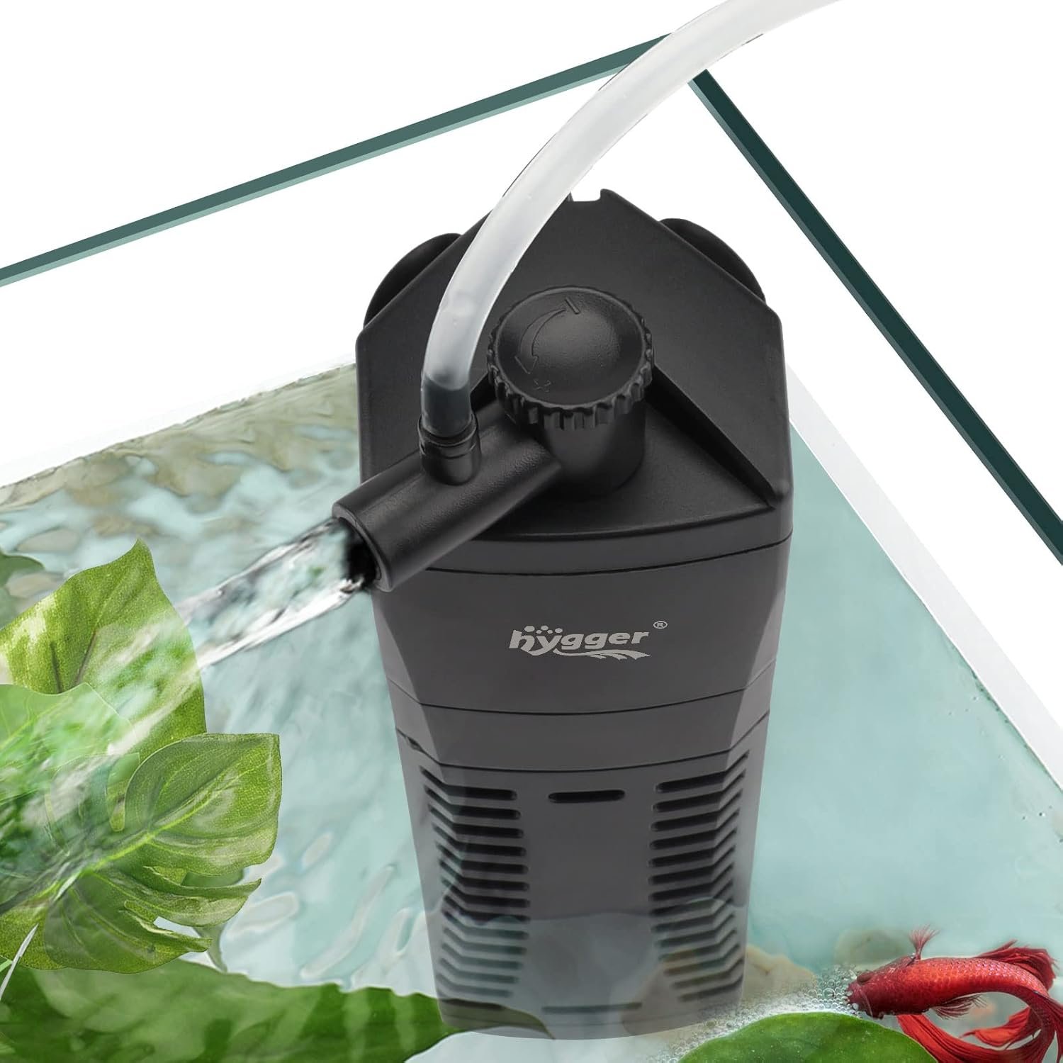 hygger Aquarium Internal Filter, 170GPH Silent Power Filter for 15-30 Gallon Corner Installation, Triple Filtration with Adjustable Flow and Spray Bar